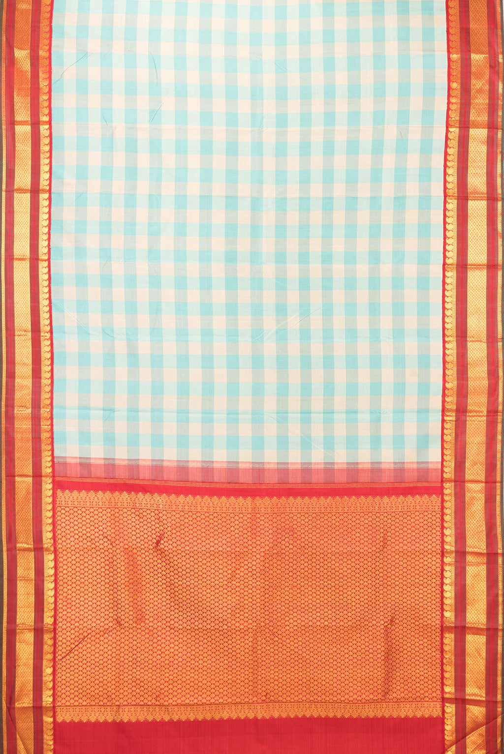 Pure Silk Pure Zari Beige and Sky Blue Dual Tone Kanchipuram Saree