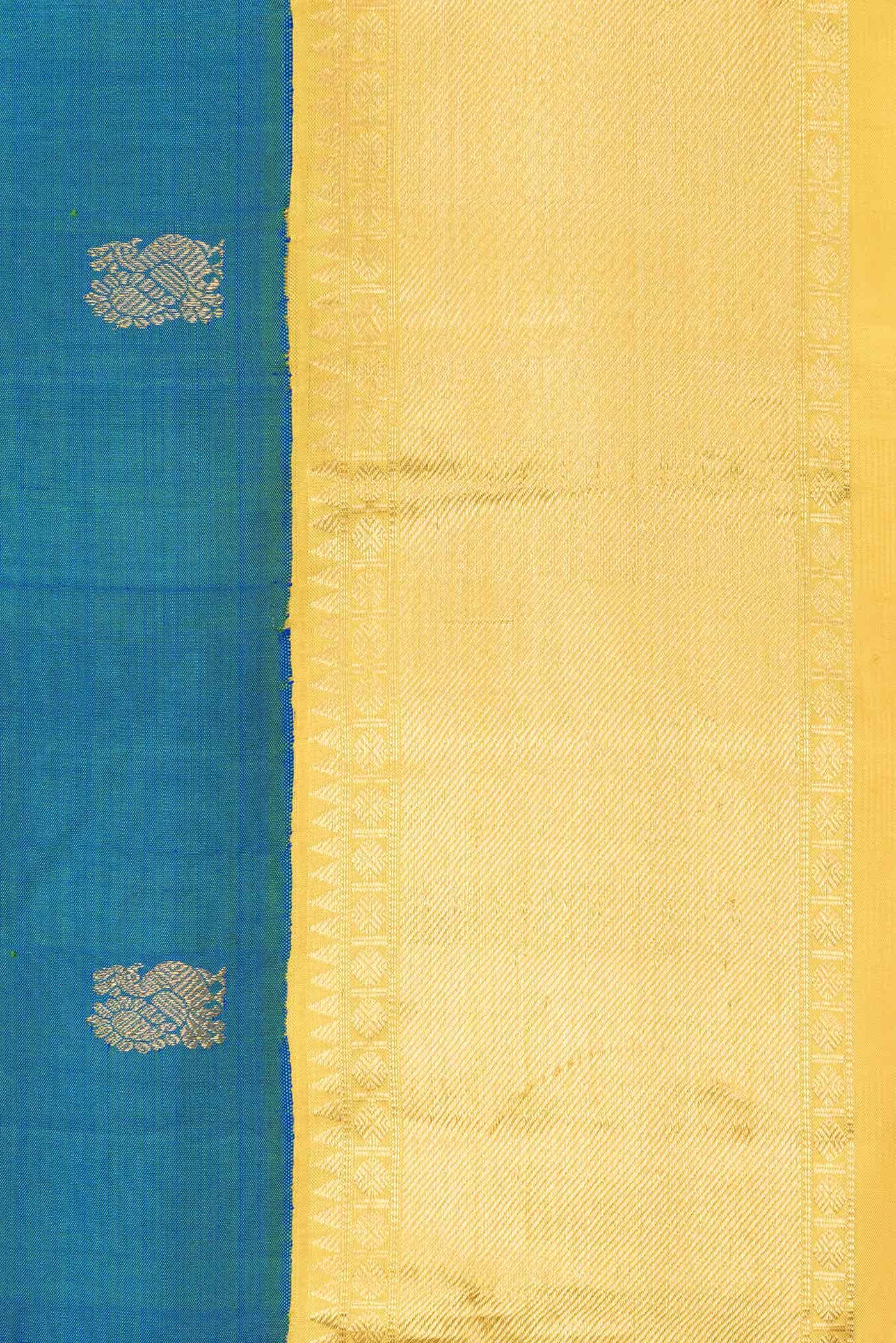 Pure Silk Pure Zari Peacock Blue Dual Tone Kanchipuram Saree