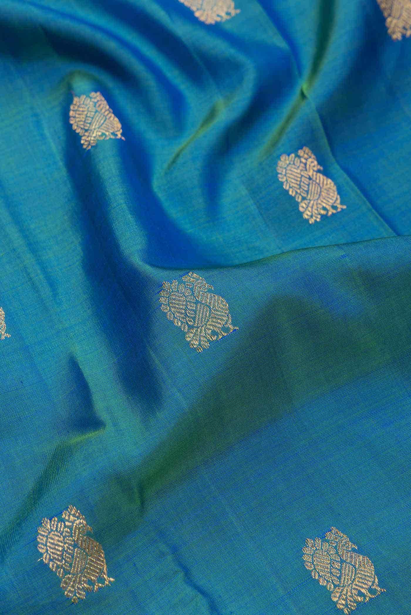 Pure Silk Pure Zari Peacock Blue Dual Tone Kanchipuram Saree