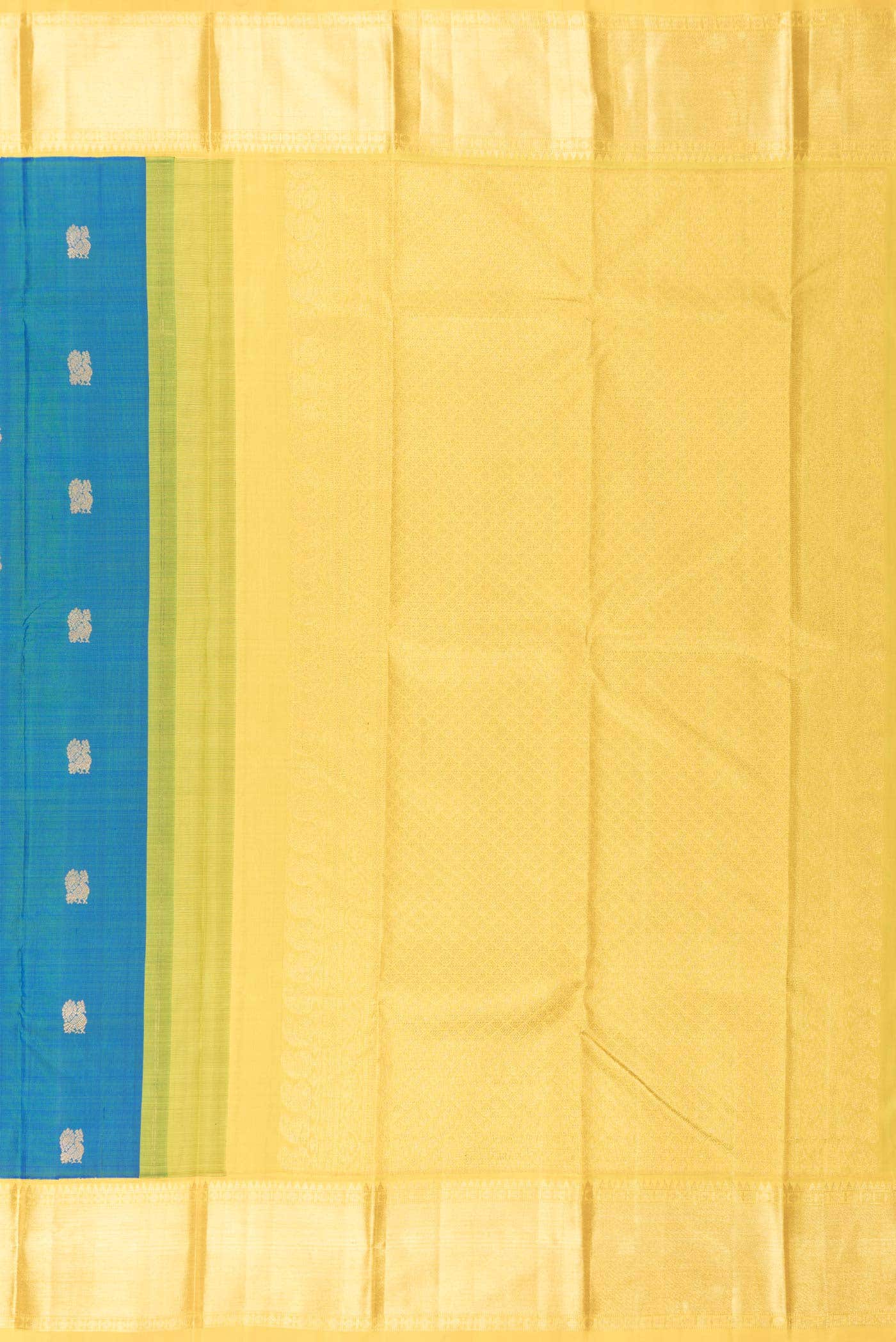 Pure Silk Pure Zari Peacock Blue Dual Tone Kanchipuram Saree