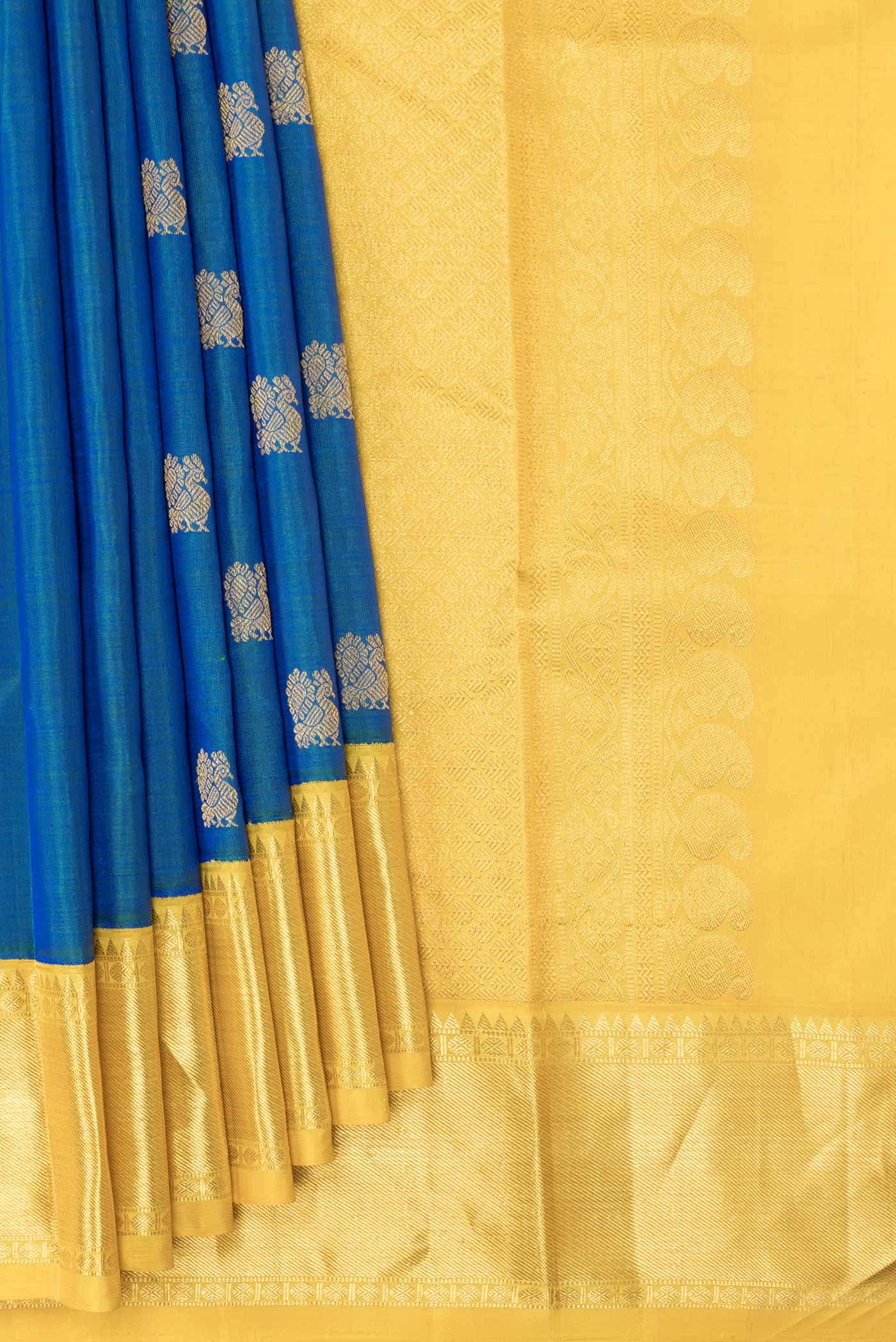 Pure Silk Pure Zari Peacock Blue Dual Tone Kanchipuram Saree