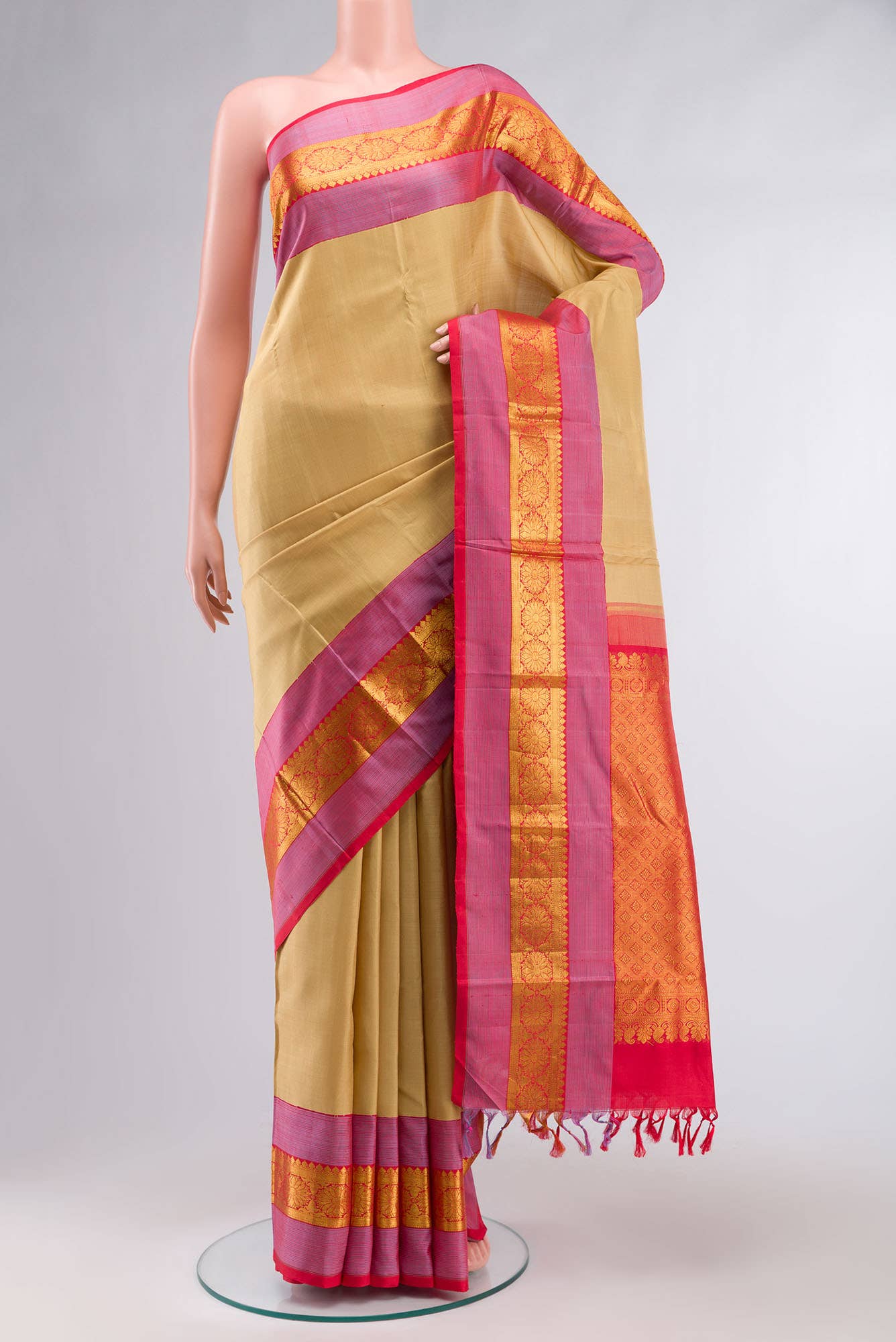 Beige Kanchipuram Silk Saree