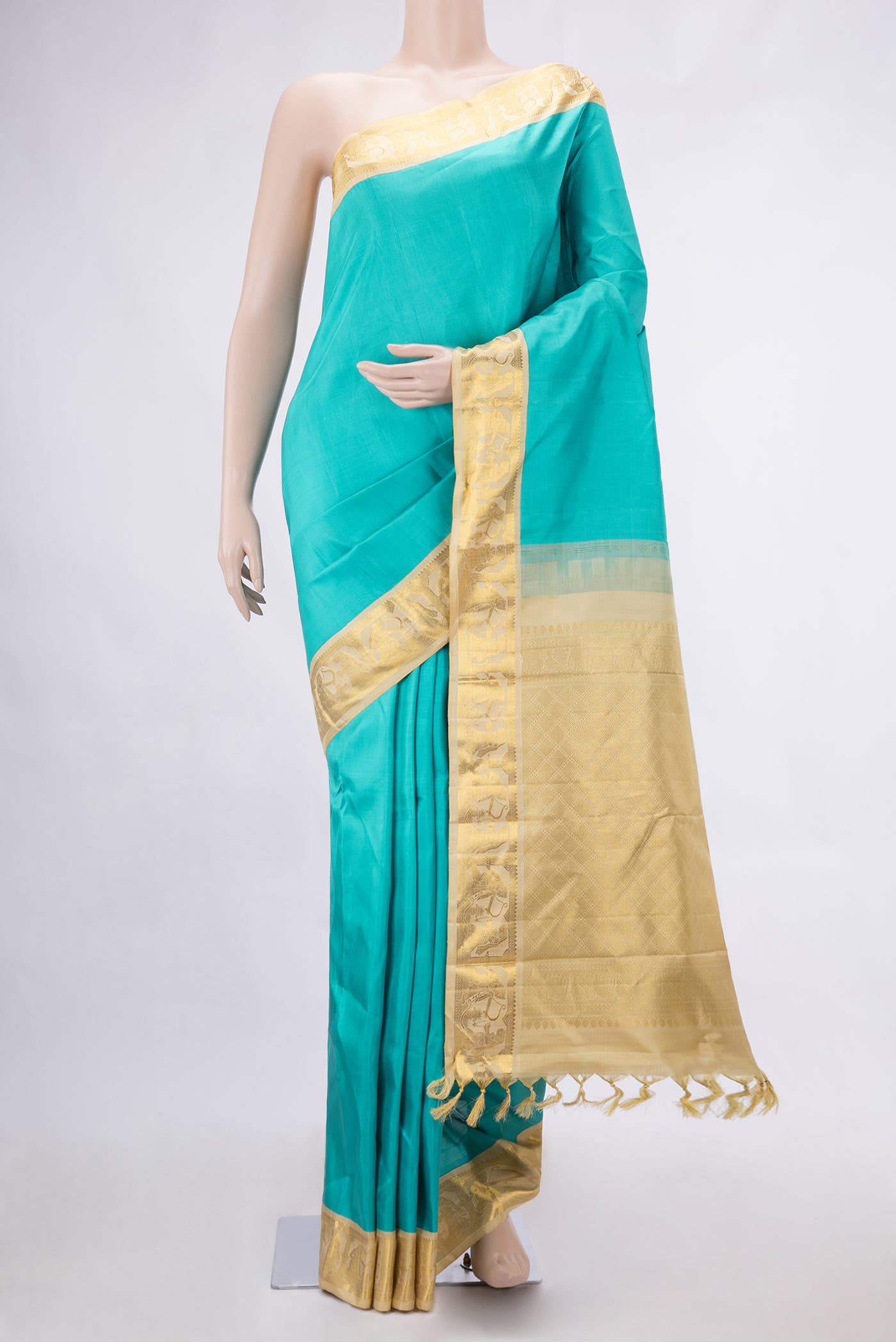 Pure Silk Pure Zari Sky Blue Dual Tone Kanchipuram Saree