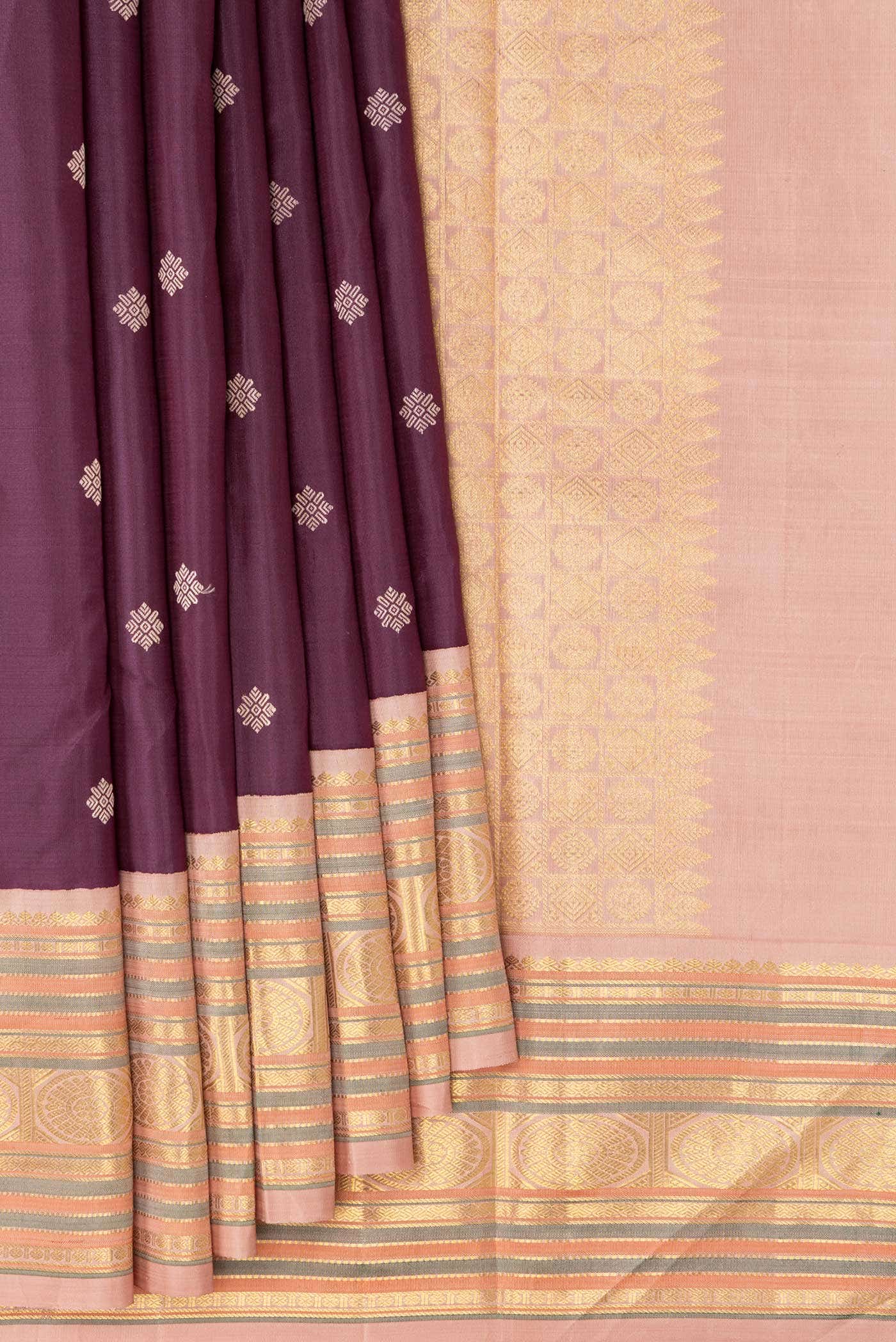 Pure Silk Pure Zari Burgundy Dual Tone Kanchipuram Saree