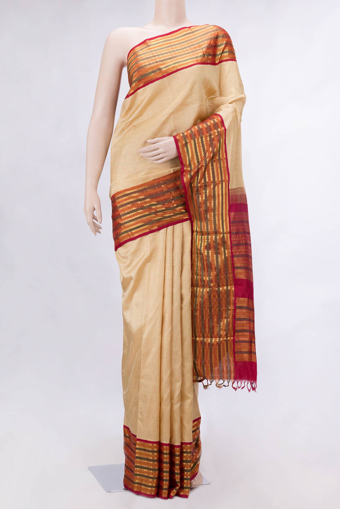Pure Silk Pure Zari Beige Dual Tone Kanchipuram Saree