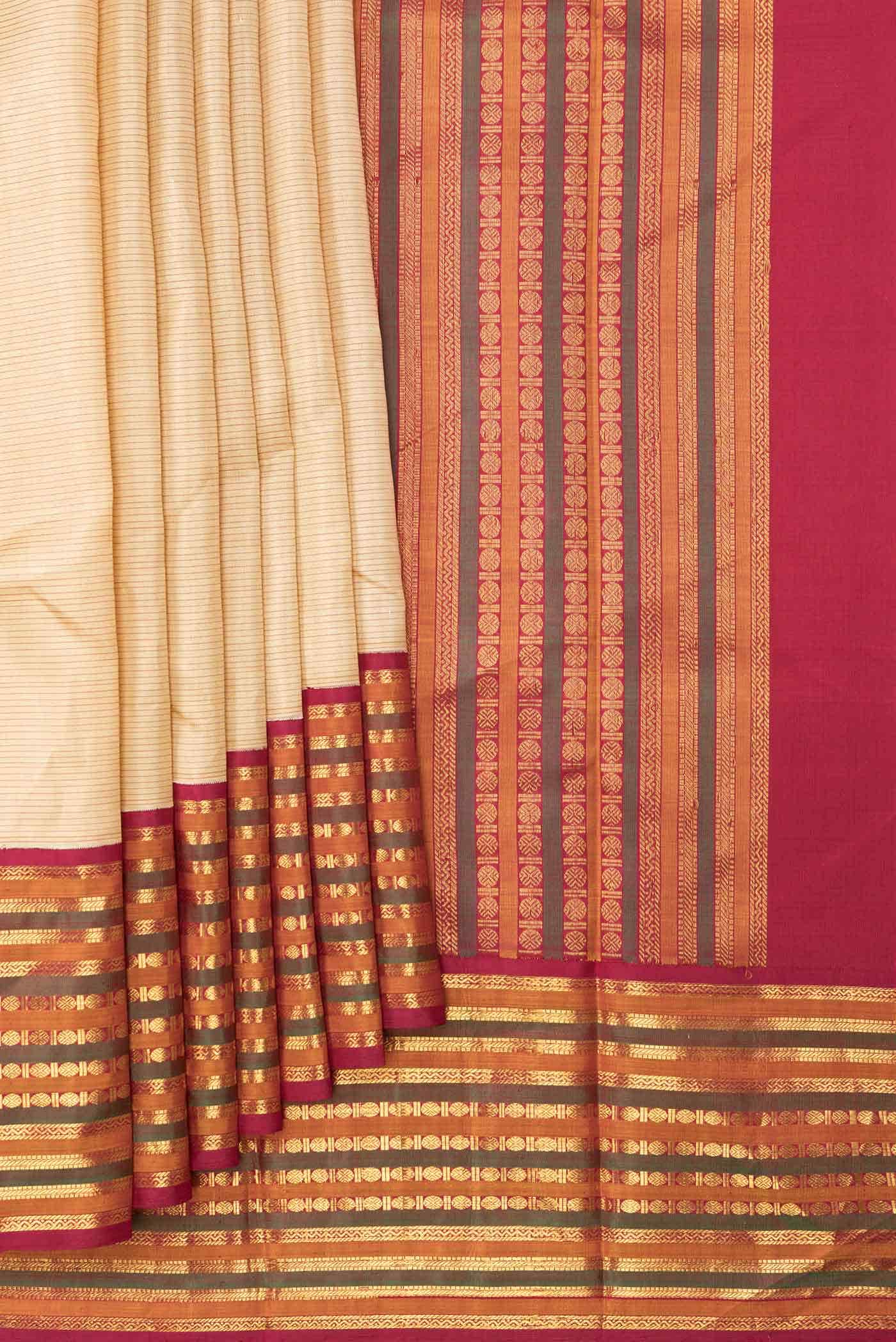 Pure Silk Pure Zari Beige Dual Tone Kanchipuram Saree
