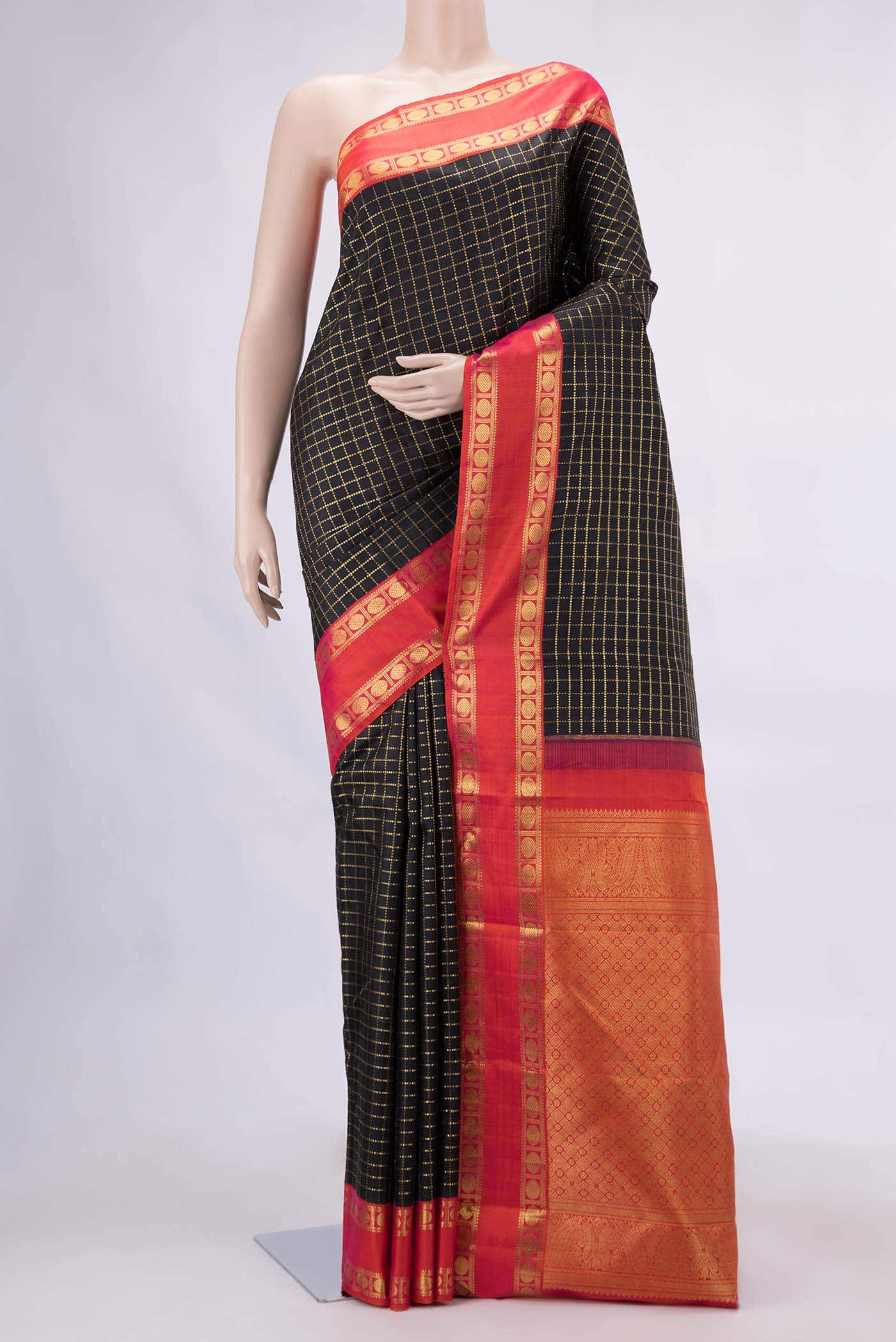 Pure Silk Pure Zari Black Kanchipuram Saree