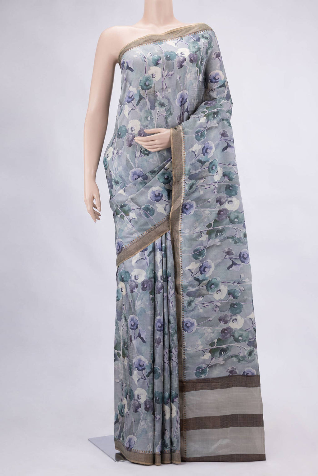 Grey Dual Tone Tussar Silk Saree