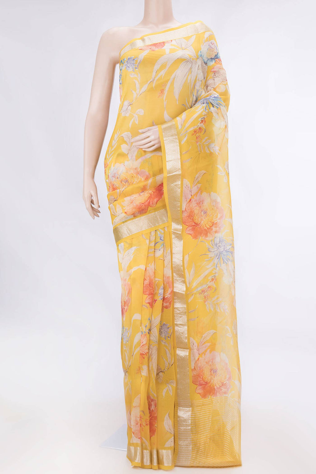 Yellow Dual Tone Organza Silk Saree
