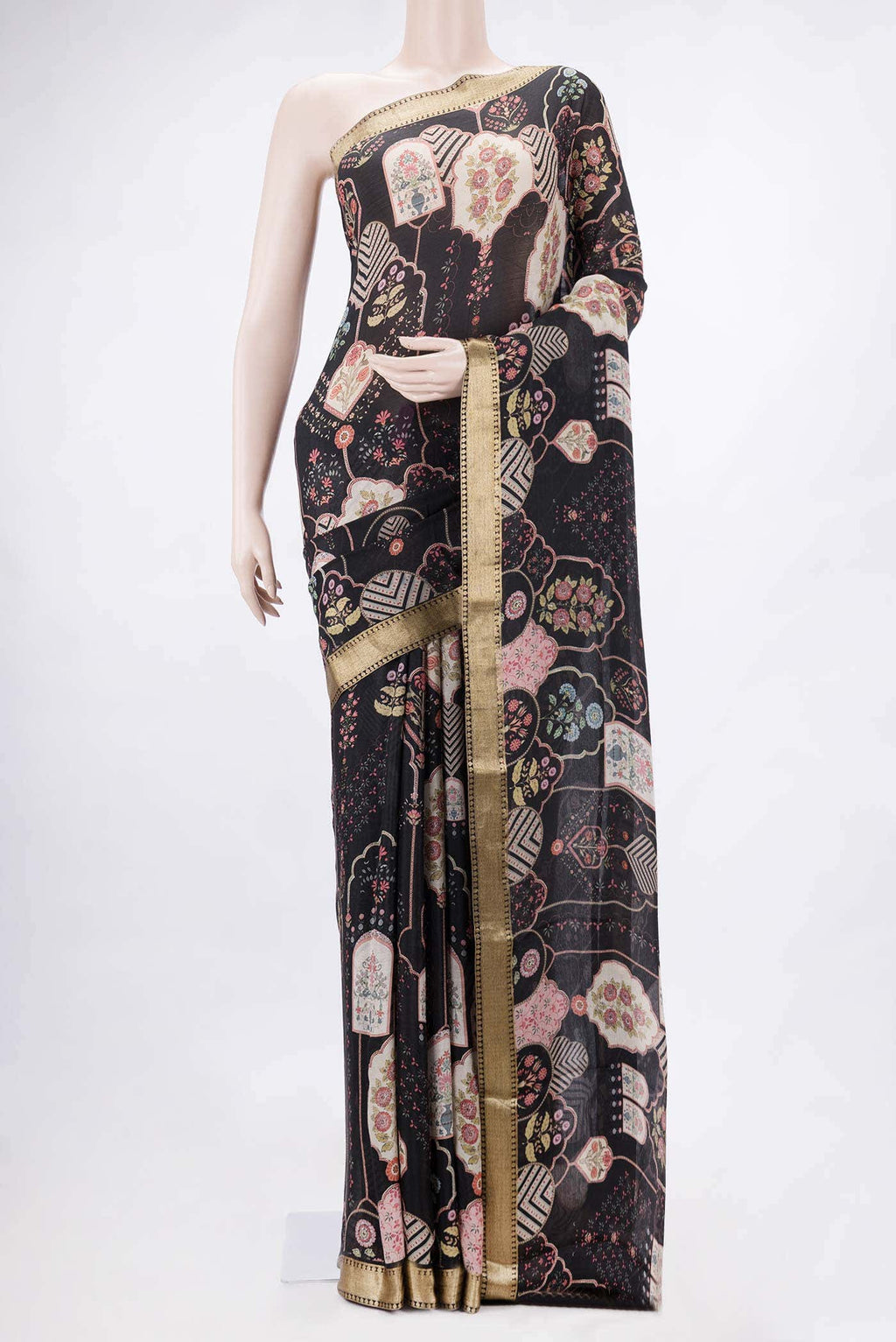 Black Dual Tone Mysore Crepe Saree