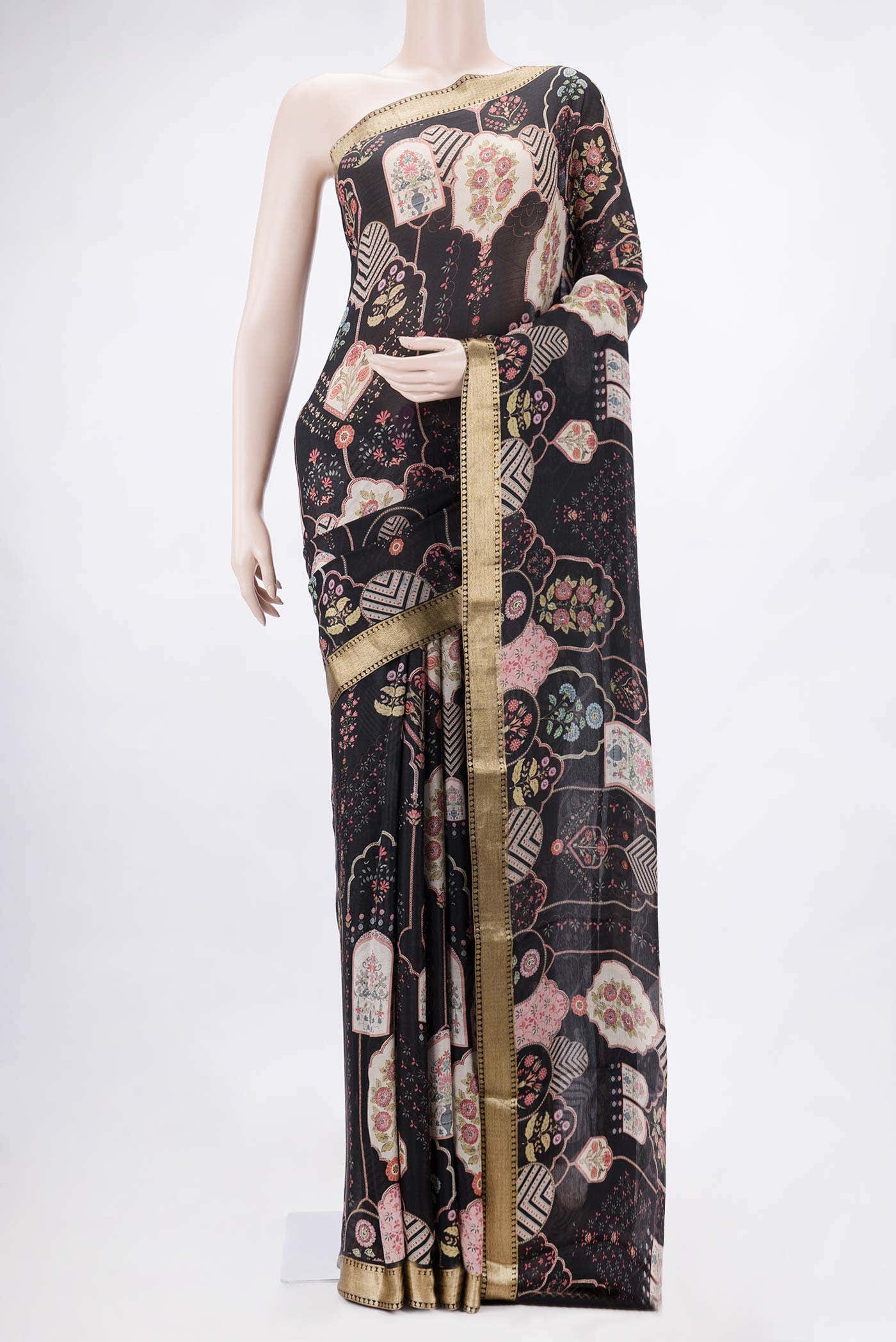 Black Dual Tone Mysore Crepe Saree