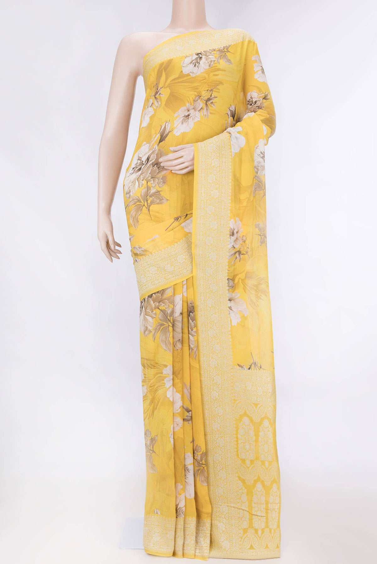 Yellow Banarasi Georgette Saree