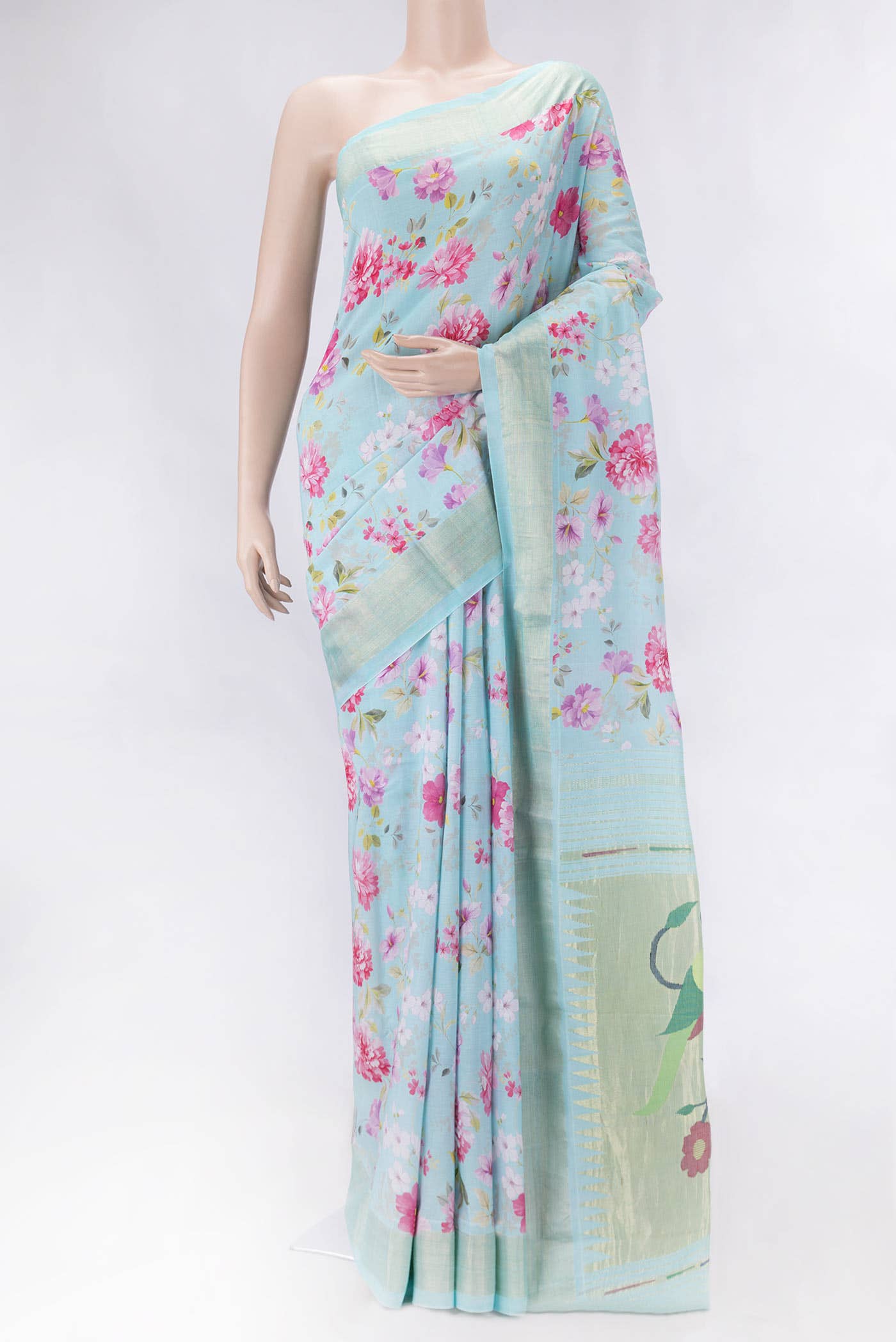 Pure Silk Pure Zari Light Blue Dual Tone Linen Saree
