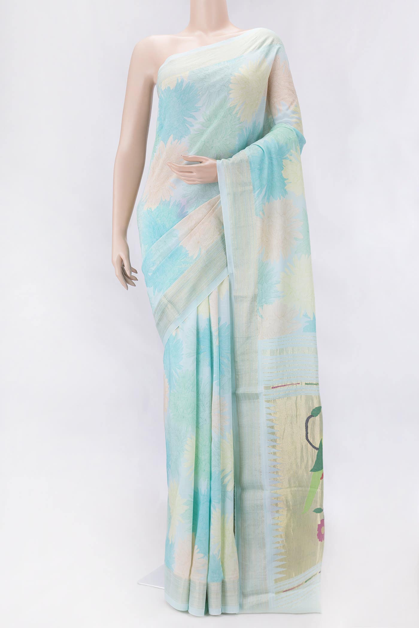 Pure Silk Pure Zari Light Blue Dual Tone Linen Saree