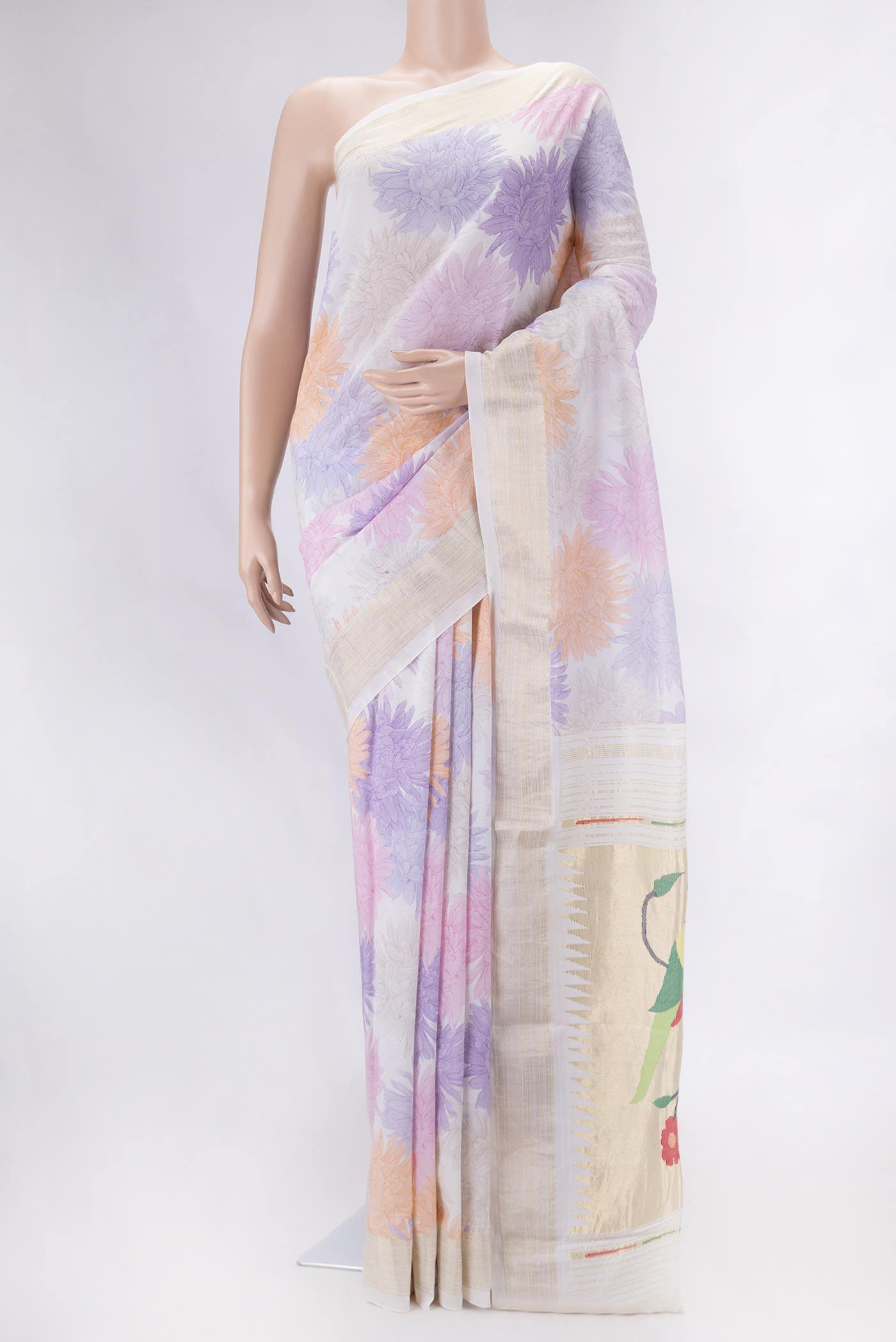 Pure Silk Pure Zari Off White Dual Tone Linen Saree
