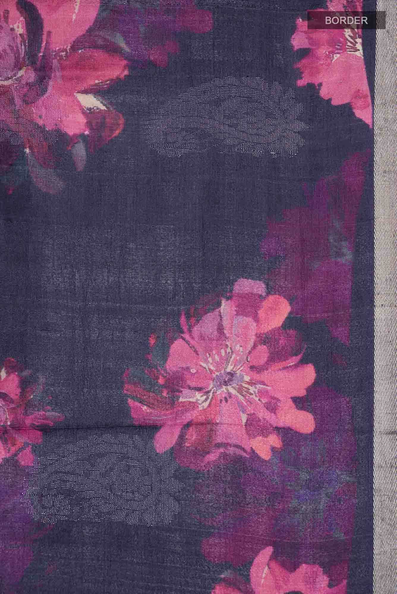 Navy Blue Bhagalpuri Tussar Silk Saree