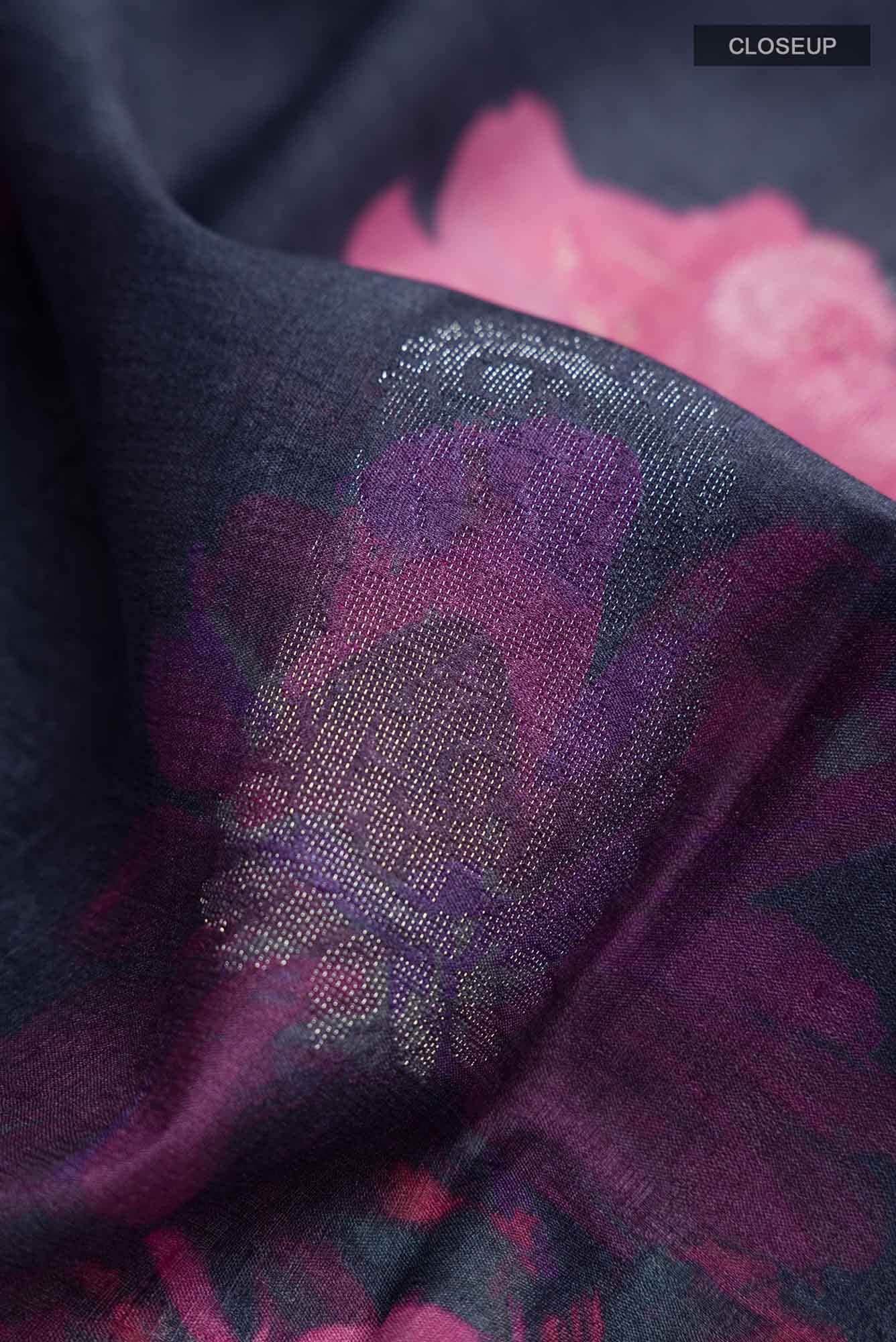Navy Blue Bhagalpuri Tussar Silk Saree