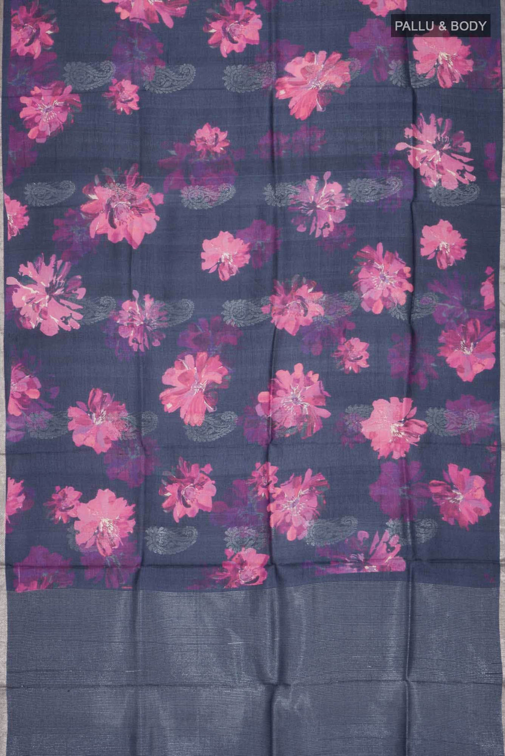 Navy Blue Bhagalpuri Tussar Silk Saree