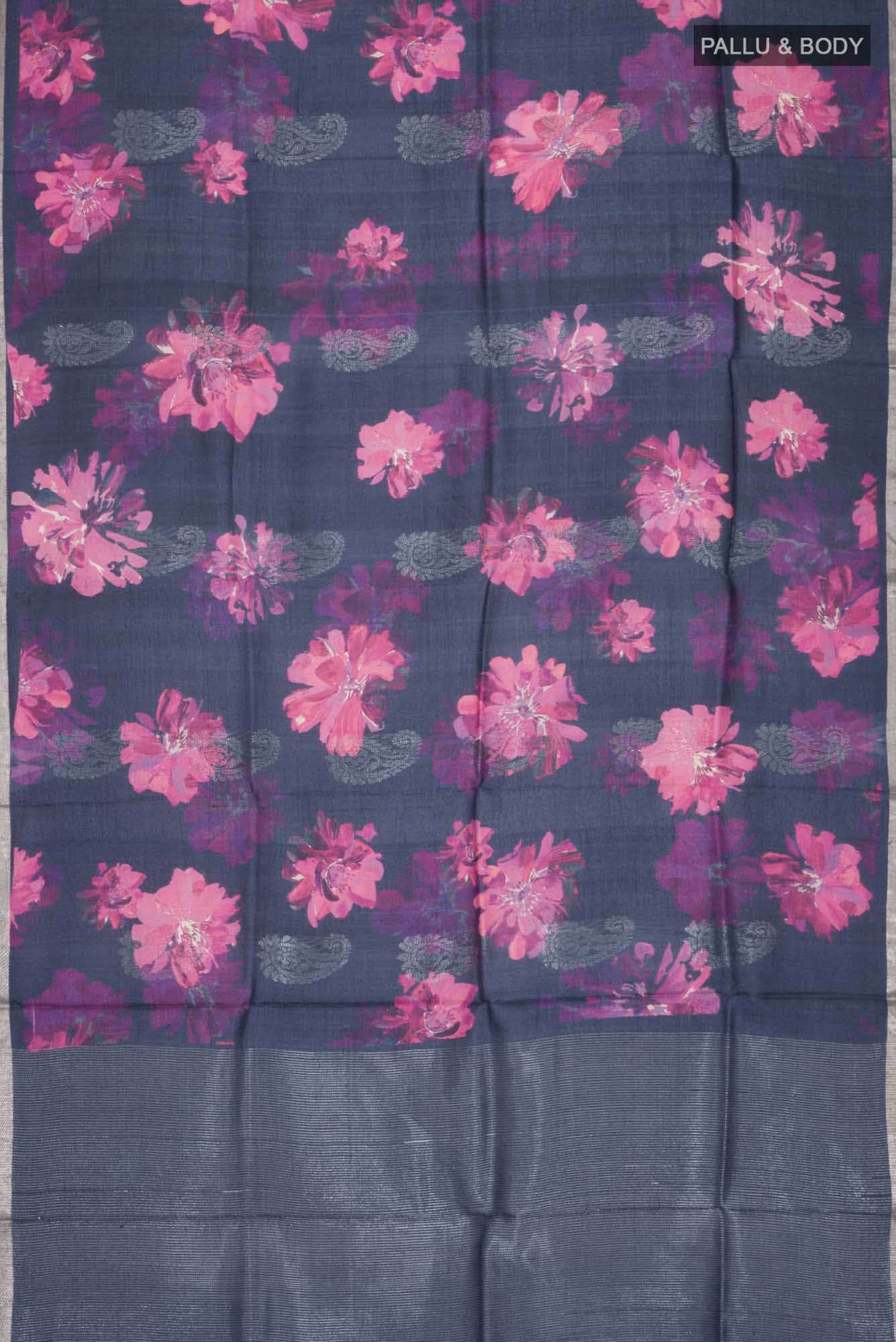 Navy Blue Bhagalpuri Tussar Silk Saree