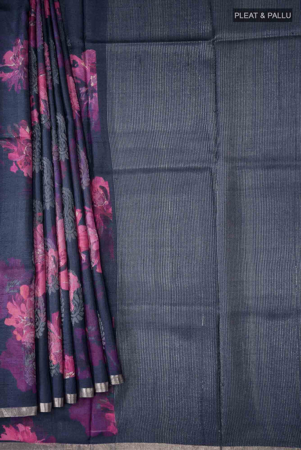 Navy Blue Bhagalpuri Tussar Silk Saree