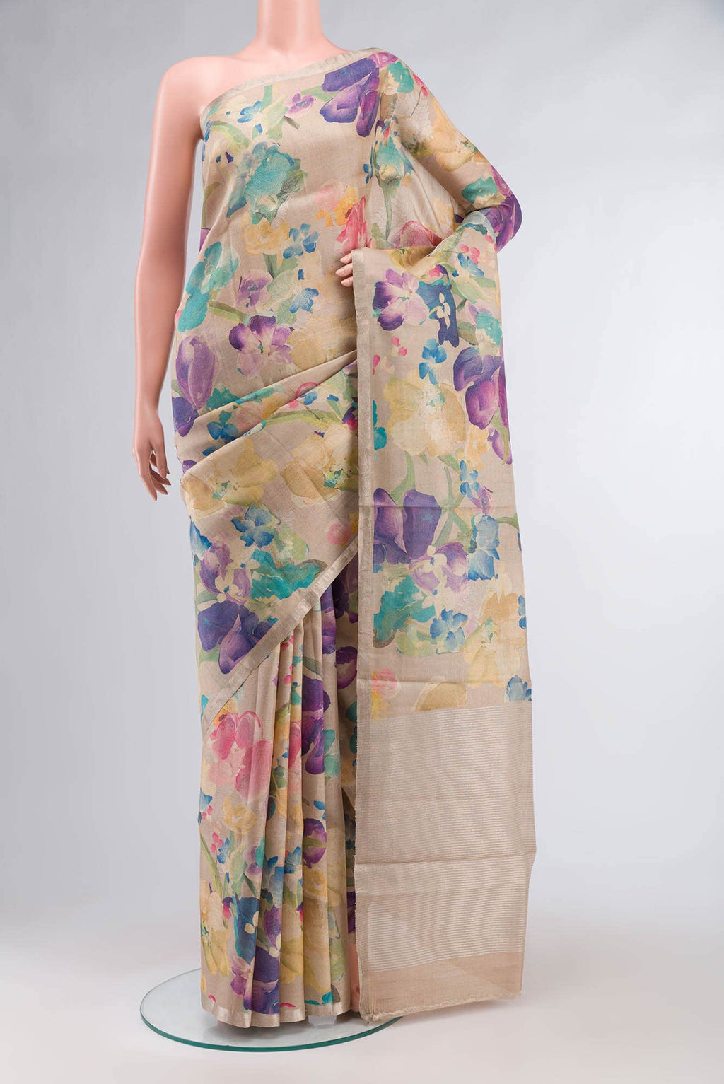 Beige Bhagalpuri Tussar Silk Saree
