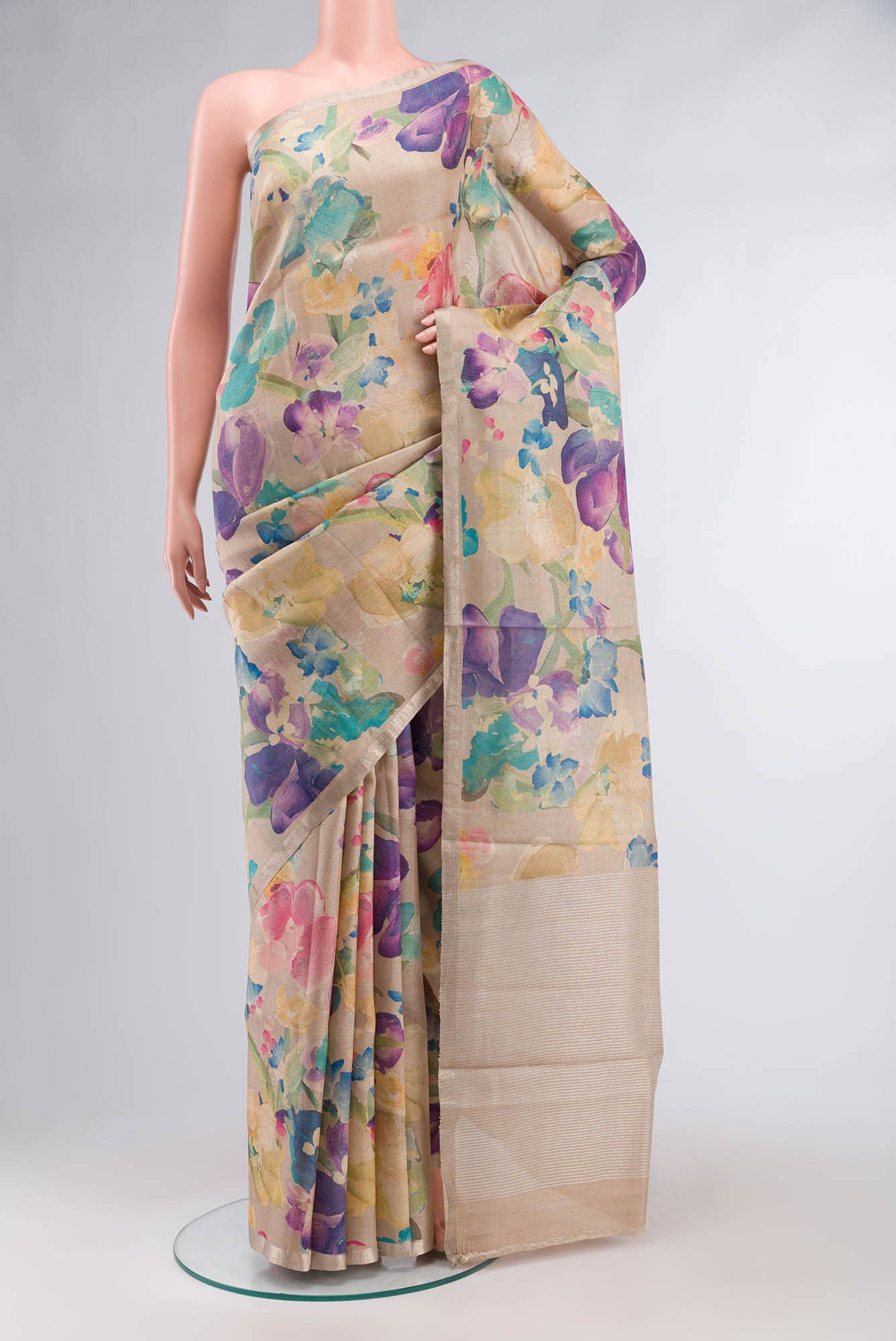 Beige Bhagalpuri Tussar Silk Saree