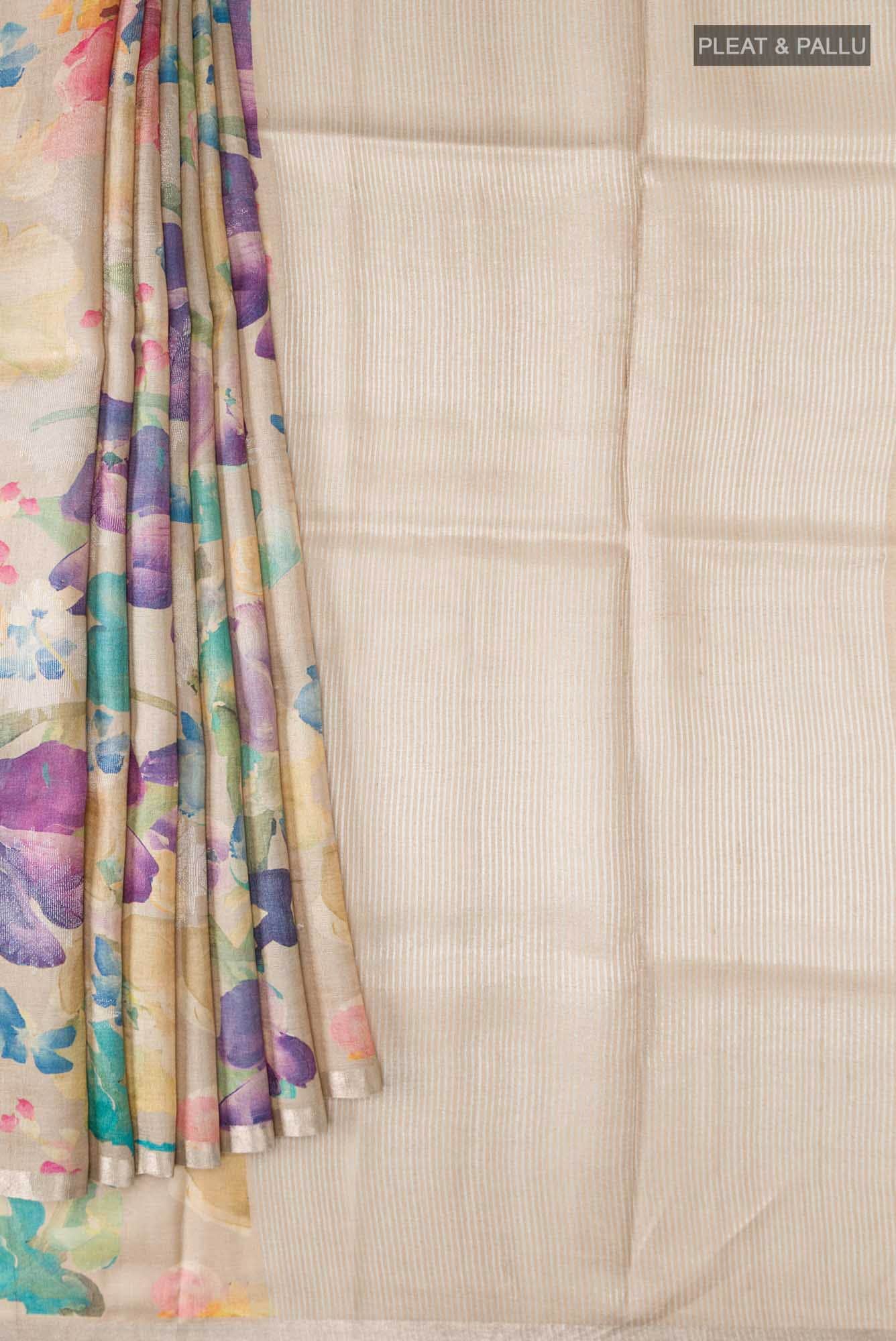 Beige Bhagalpuri Tussar Silk Saree