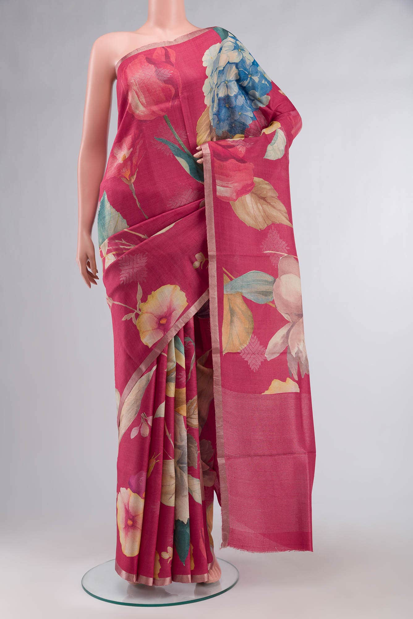 Coral Bhagalpuri Tussar Silk Saree