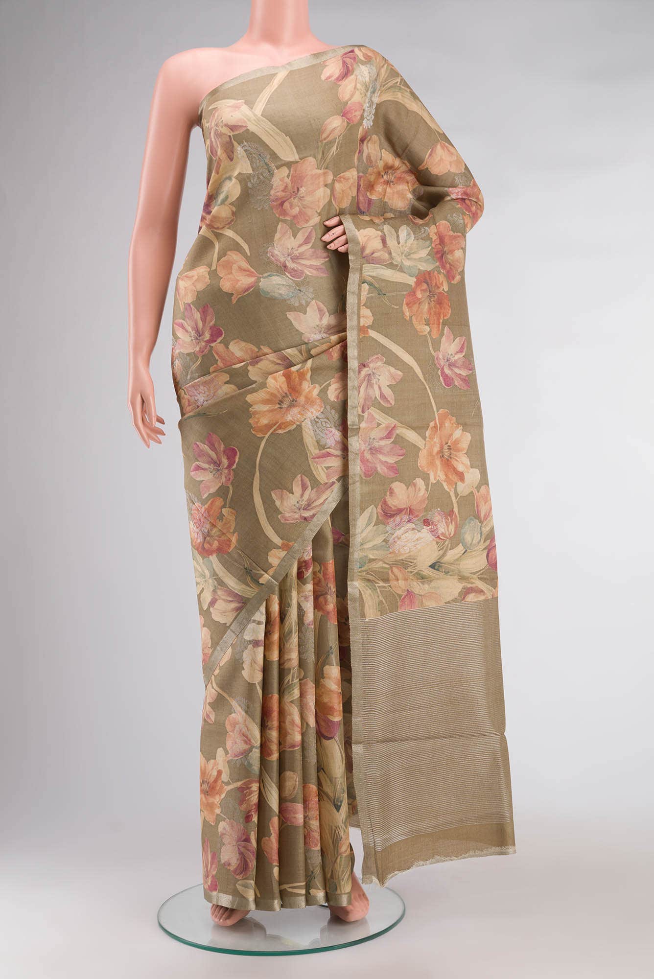 Brown Tussar Silk Saree