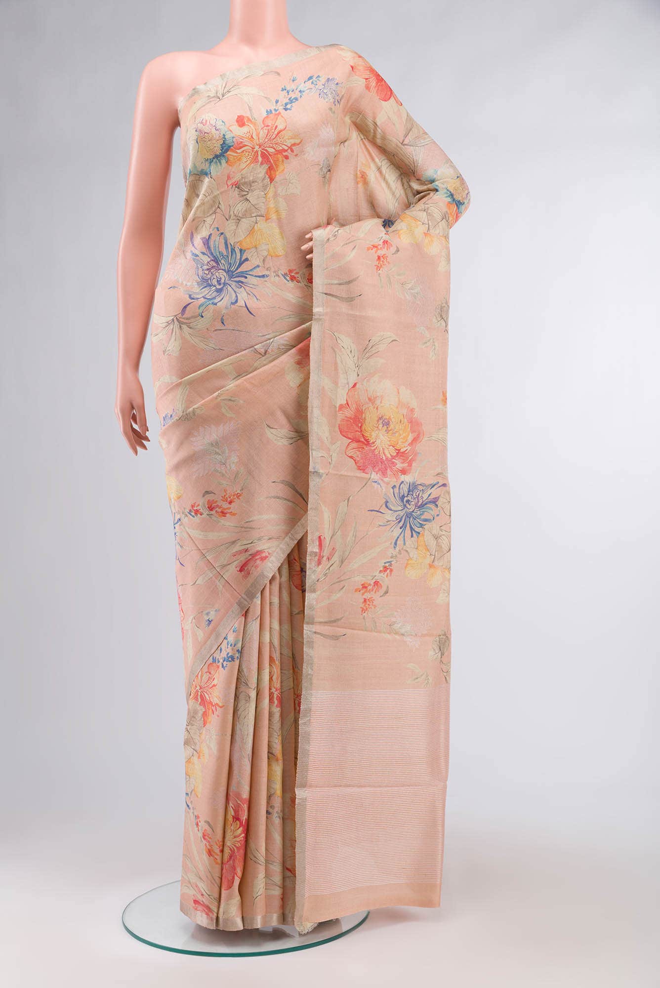 Peach Tussar Silk Saree