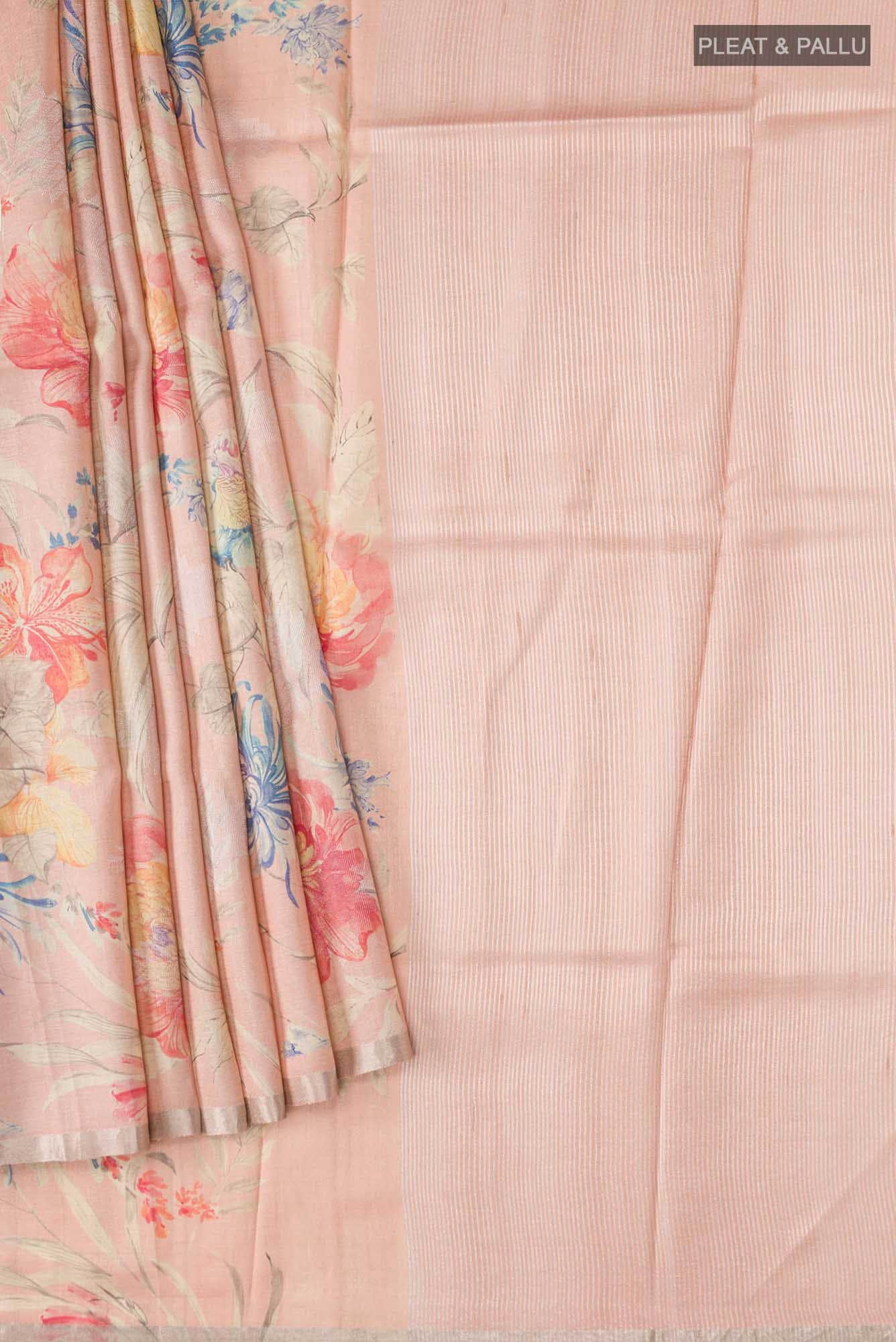 Peach Tussar Silk Saree