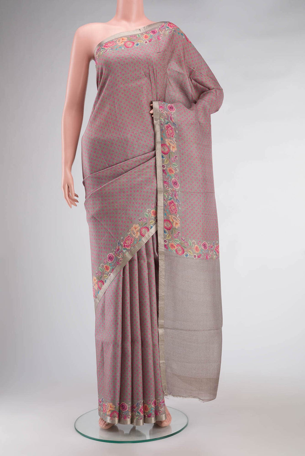 Grey Bhagalpuri Tussar Silk Saree