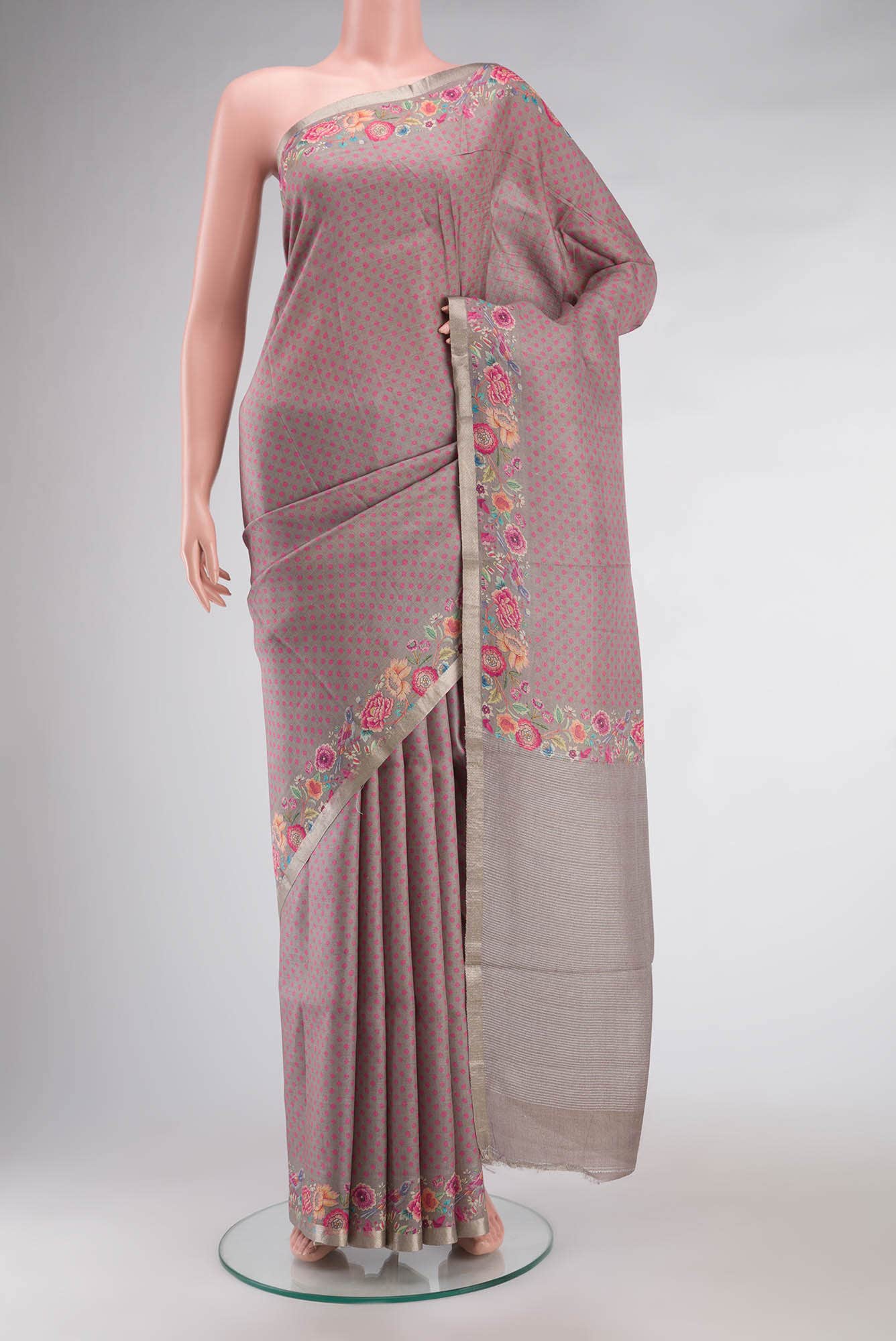 Grey Bhagalpuri Tussar Silk Saree
