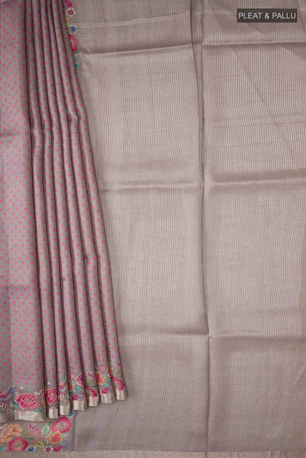 Grey Bhagalpuri Tussar Silk Saree