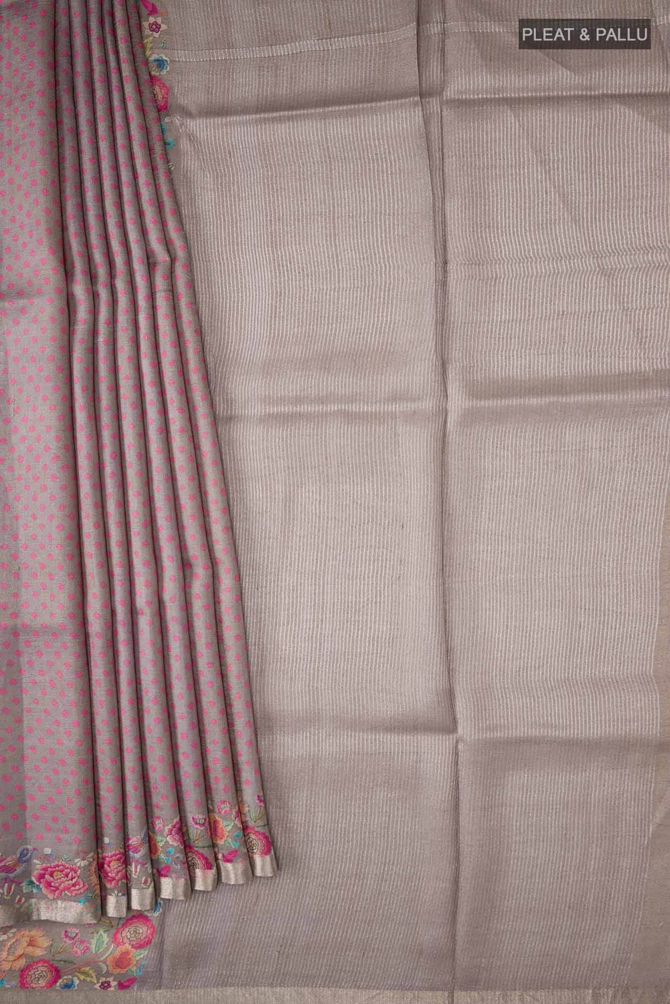 Grey Bhagalpuri Tussar Silk Saree