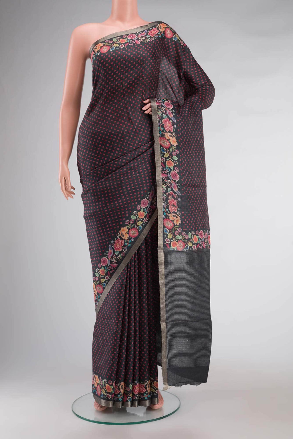 Black Bhagalpuri Tussar Silk Saree