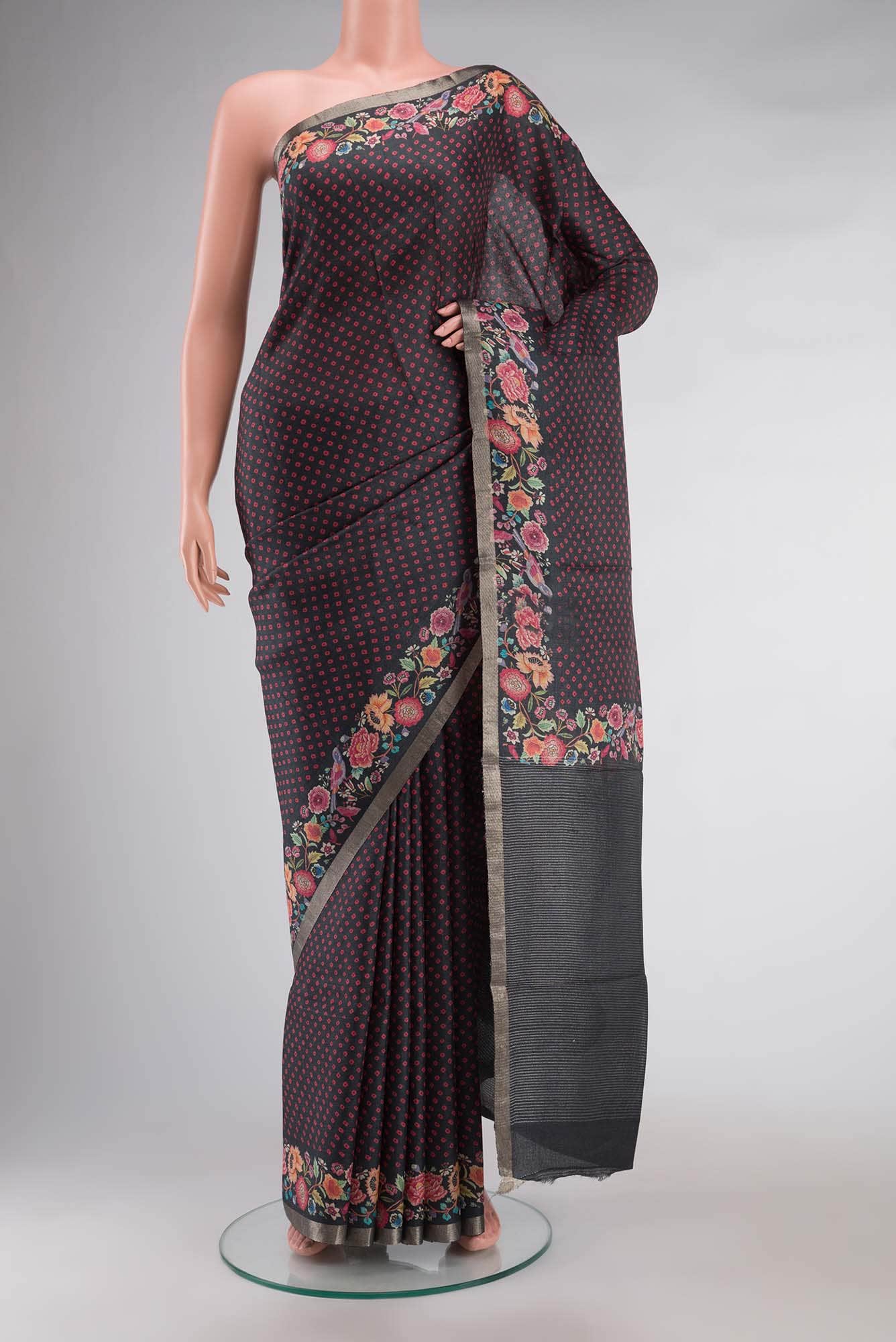 Black Bhagalpuri Tussar Silk Saree