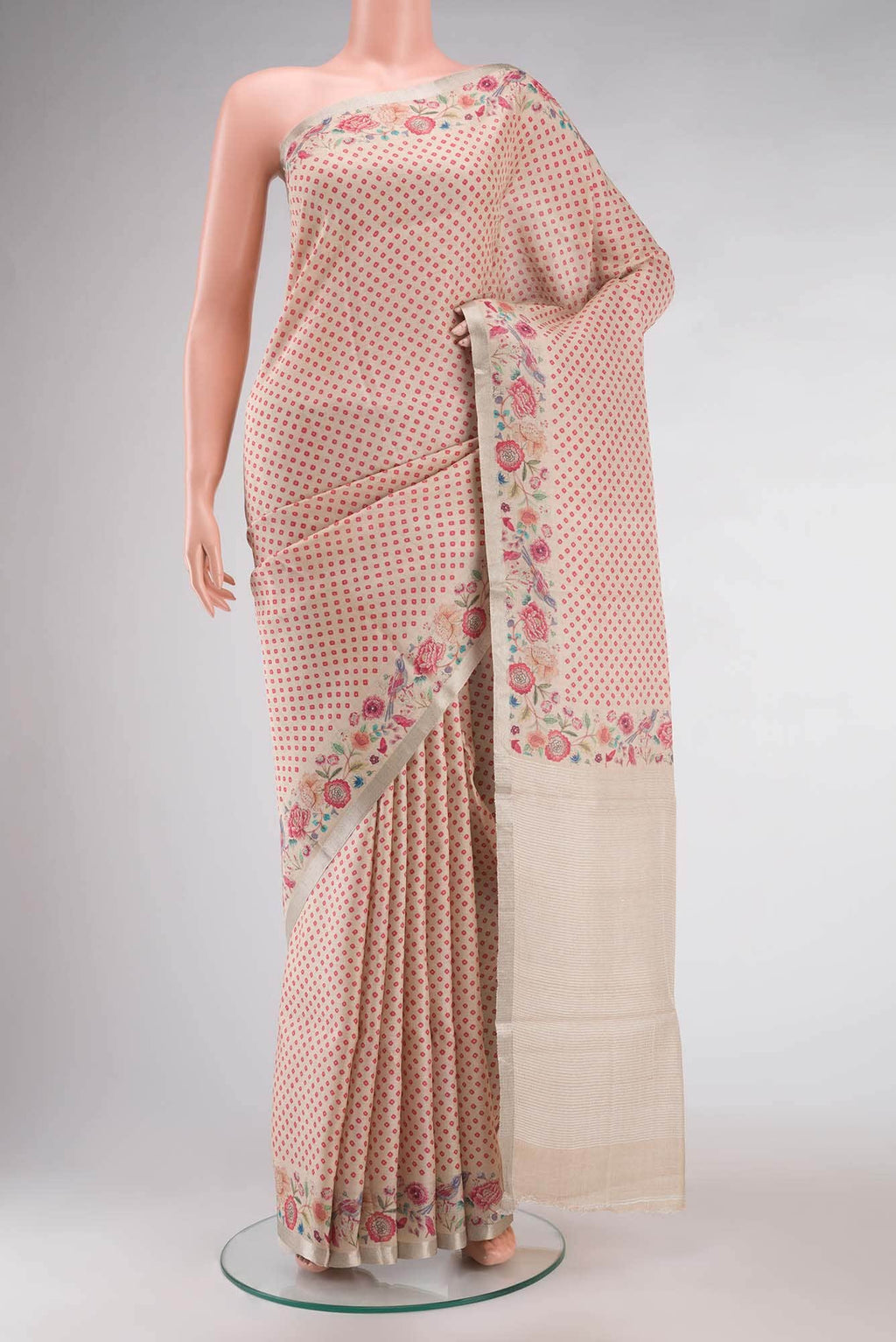 Beige Pochampally Silk Saree