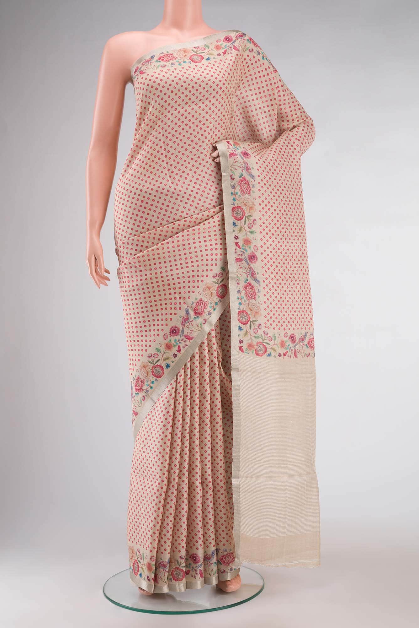 Beige Pochampally Silk Saree