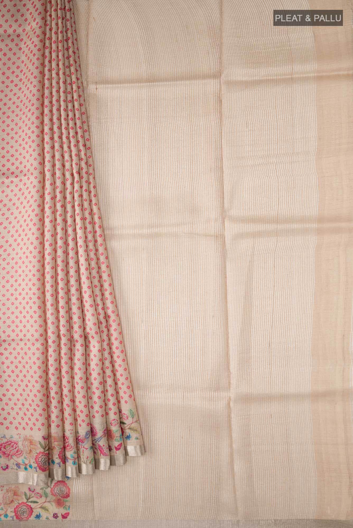 Beige Pochampally Silk Saree