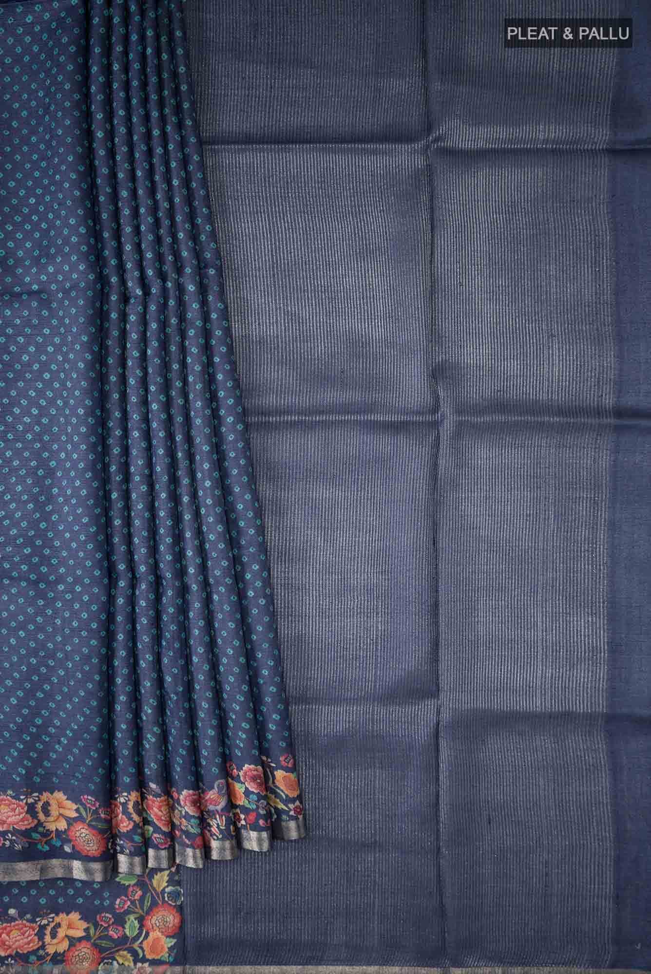 Blue Bhagalpuri Tussar Silk Saree