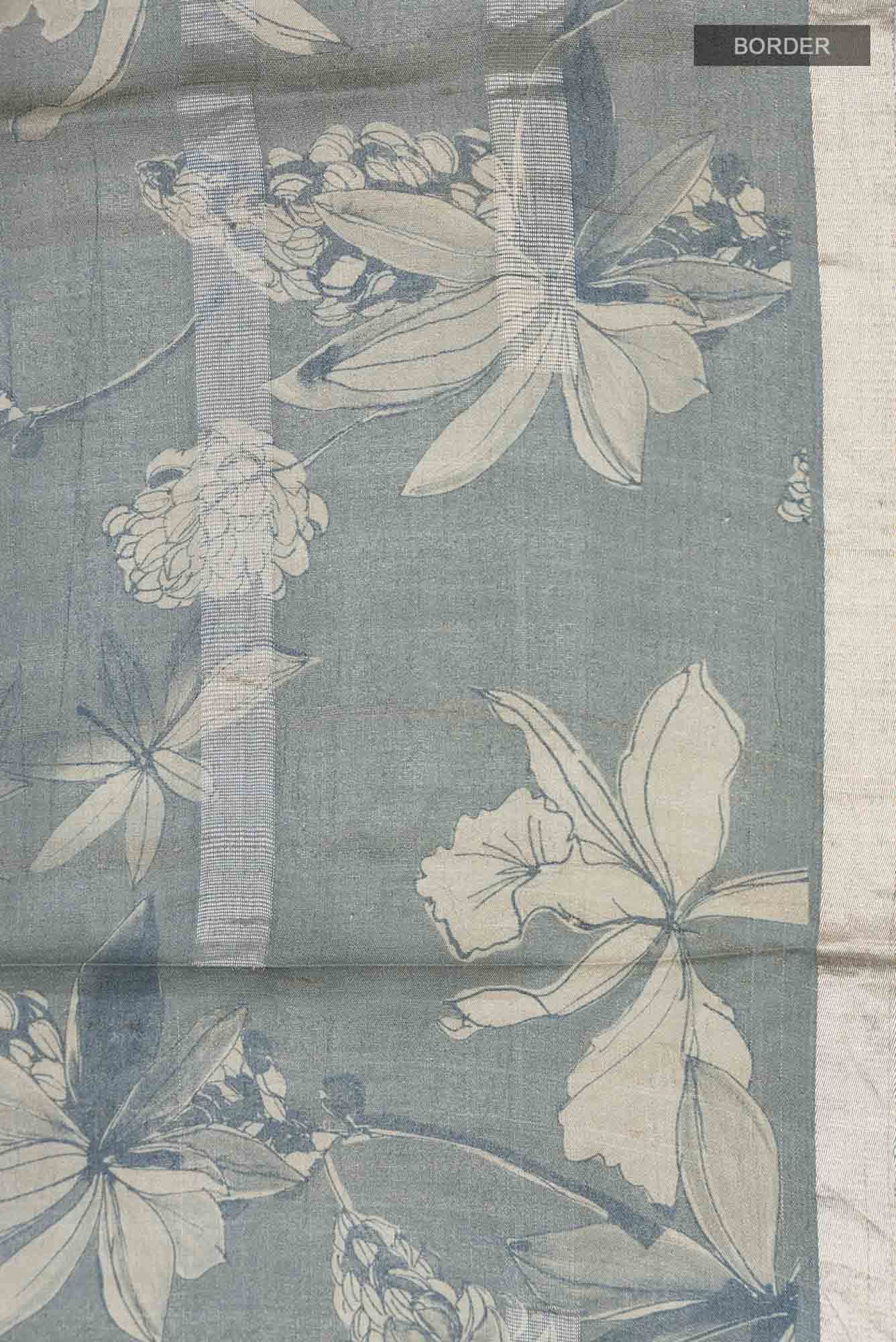 Grey Tussar Silk Saree
