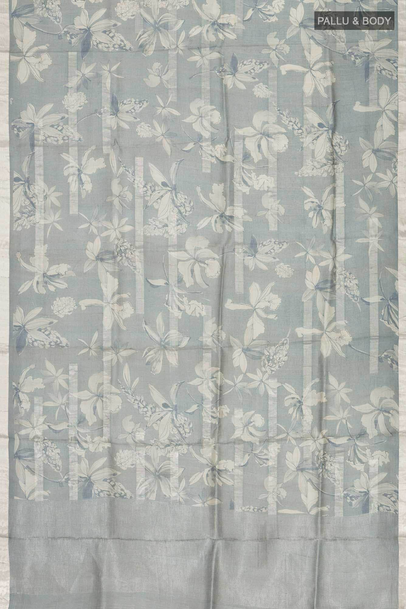 Grey Tussar Silk Saree