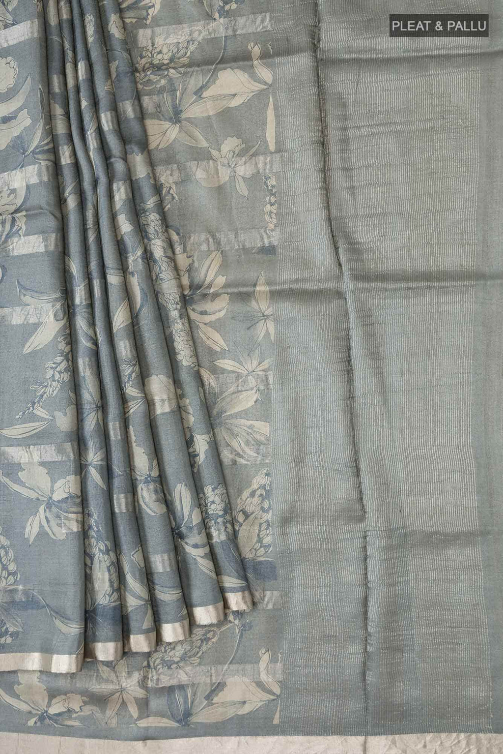 Grey Tussar Silk Saree
