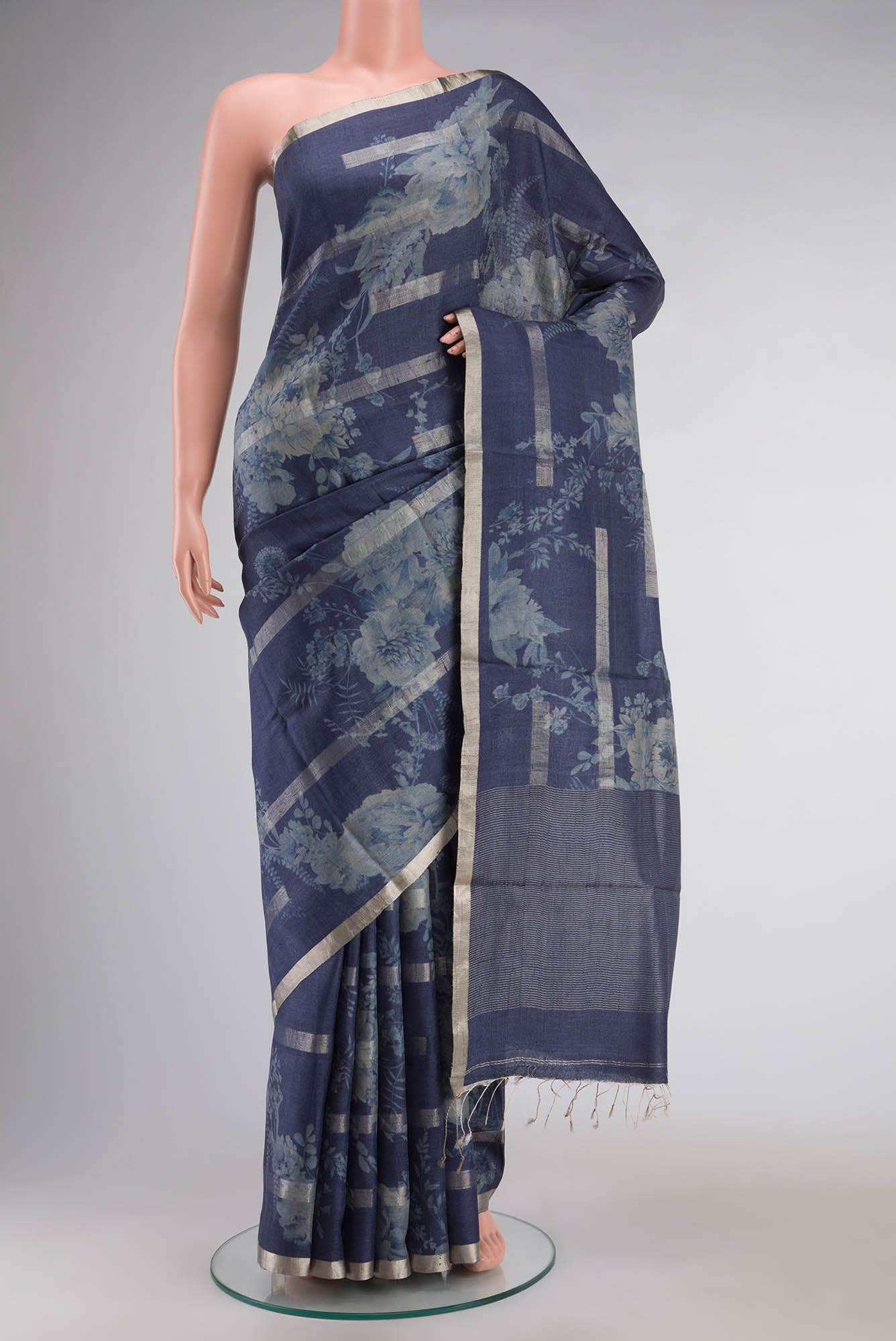 Blue Bhagalpuri Tussar Silk Saree