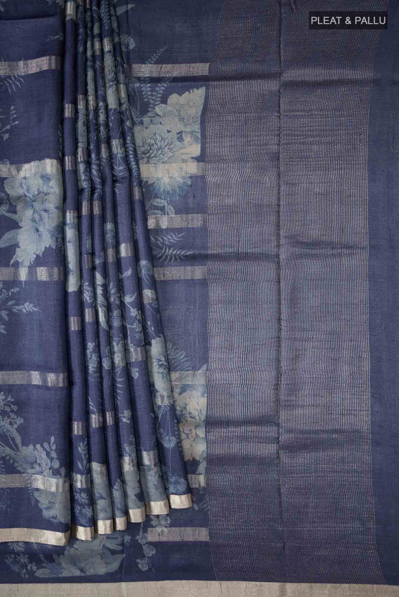 Blue Bhagalpuri Tussar Silk Saree