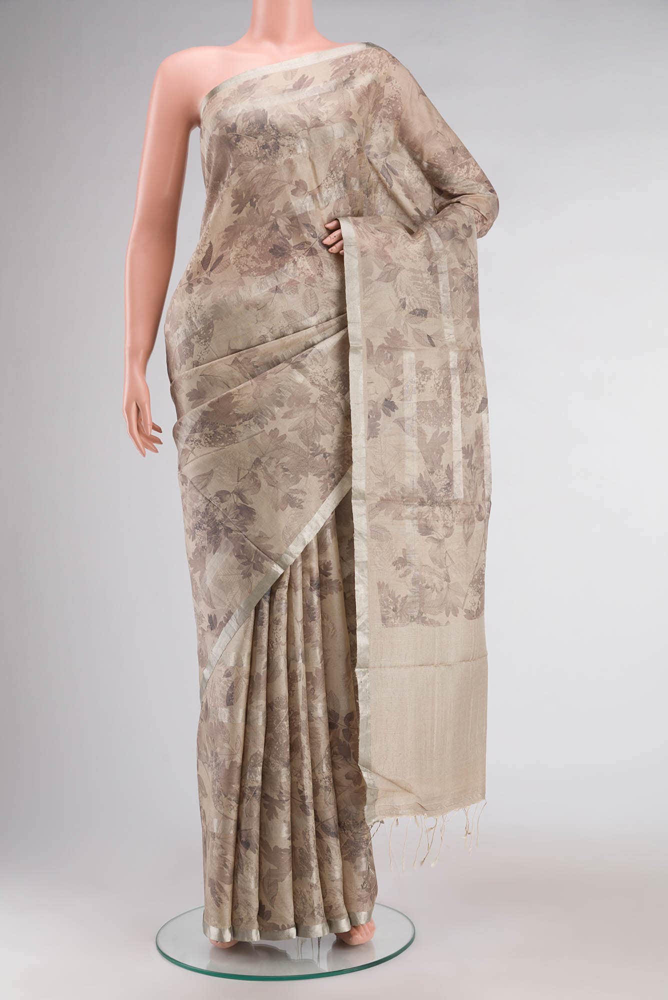 Beige Tussar Silk Saree