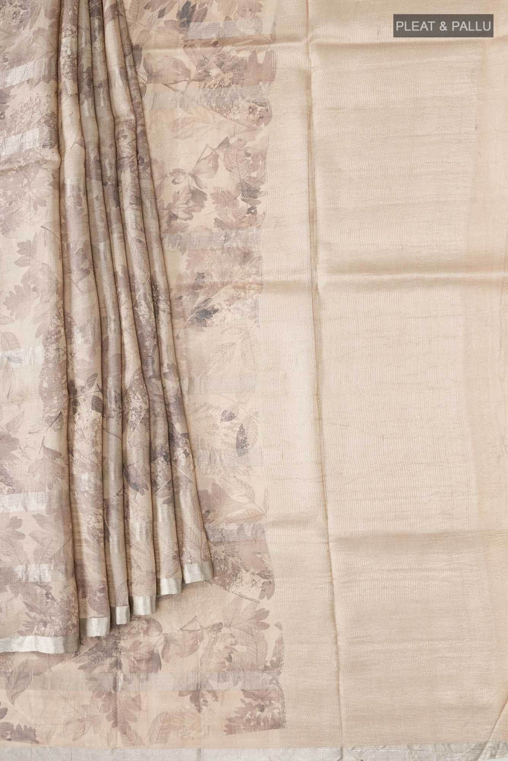 Beige Tussar Silk Saree