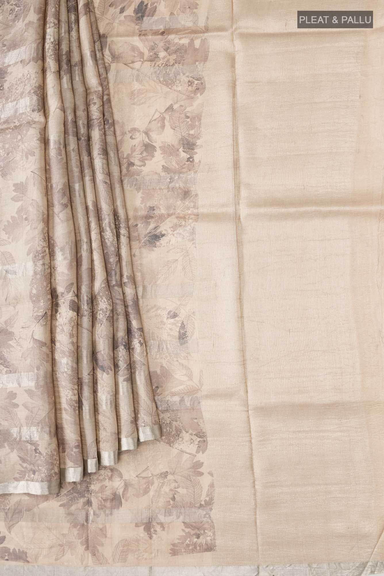 Beige Tussar Silk Saree