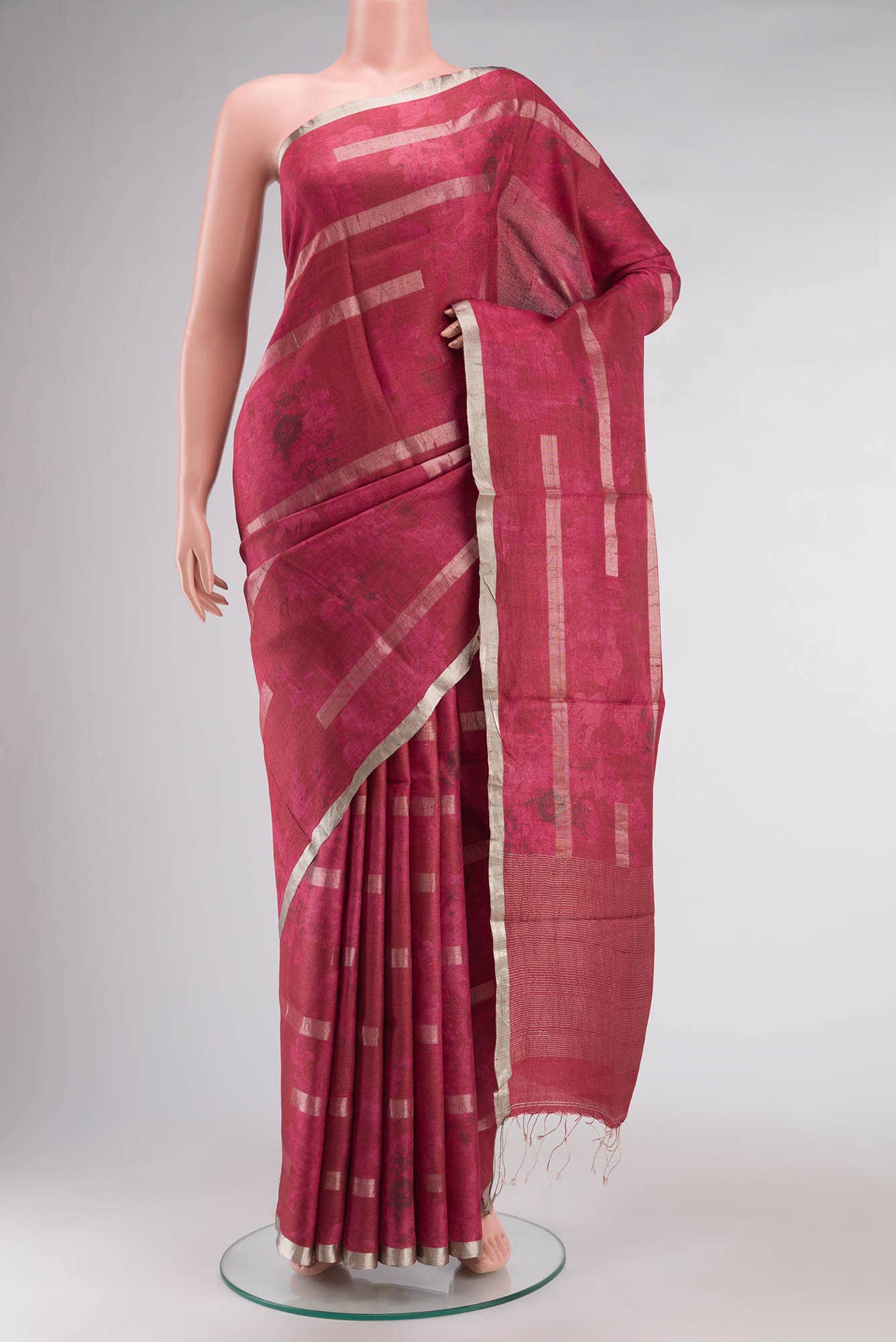 Maroon Tussar Silk Saree